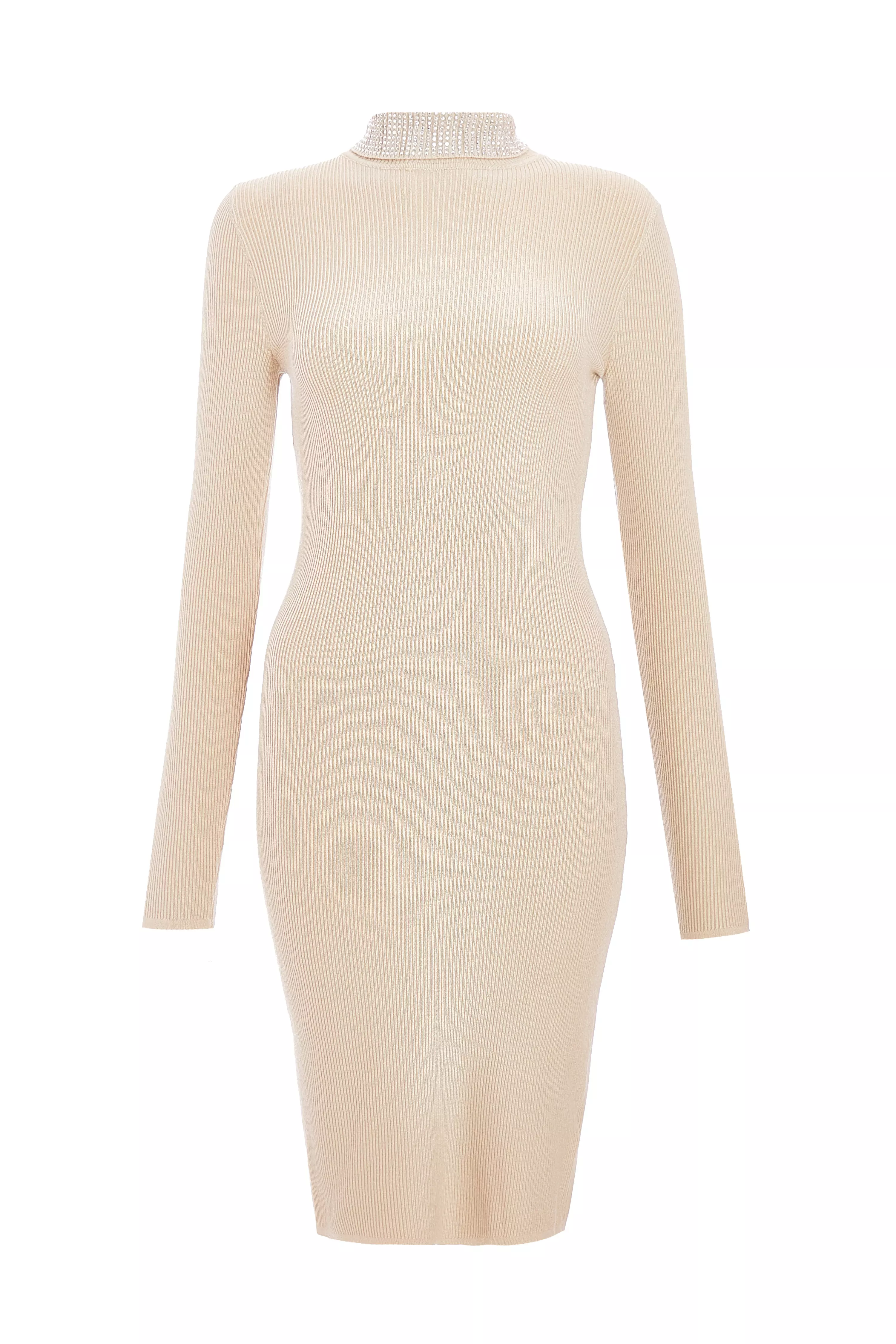 Stone Diamante Roll Neck Dress