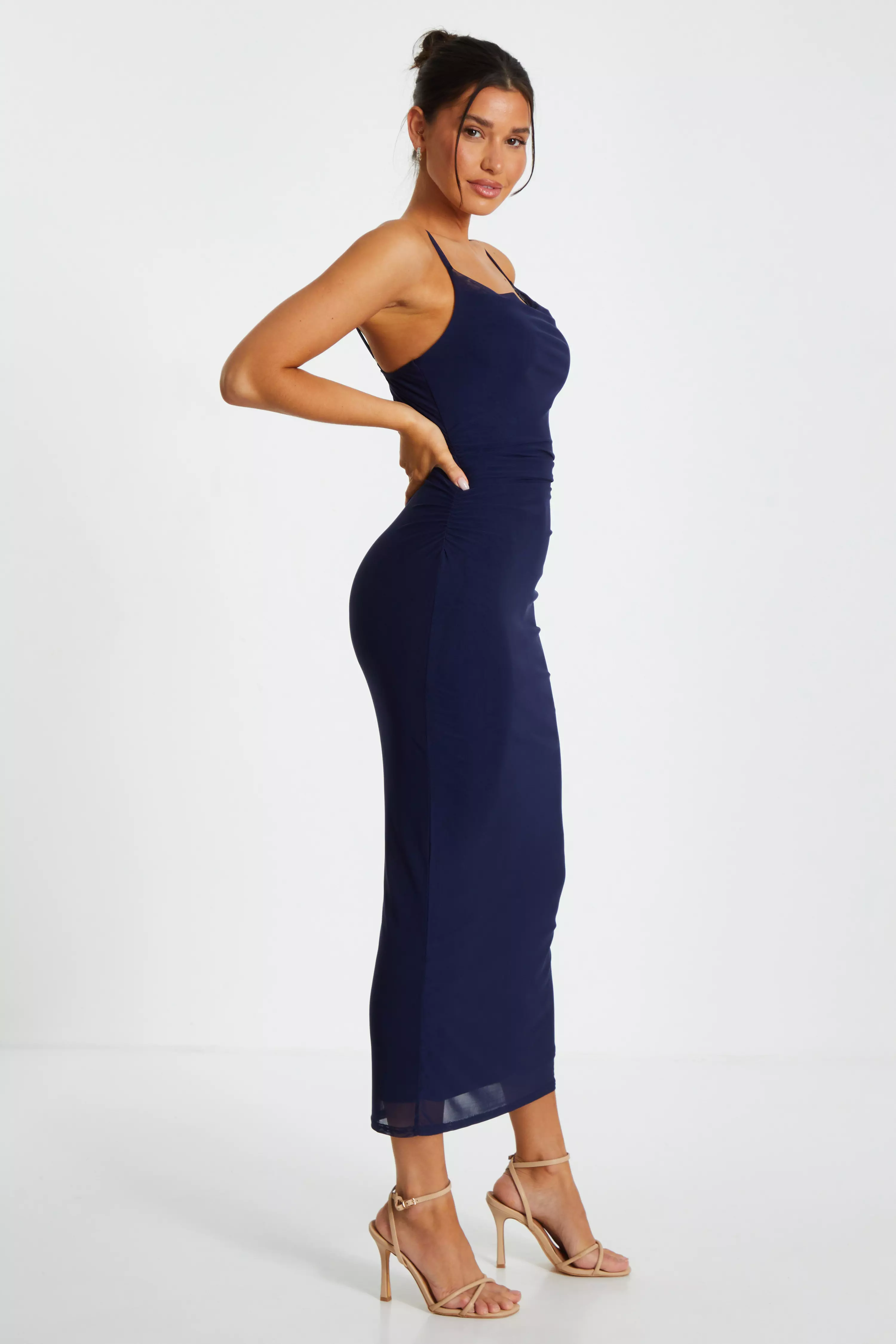 Indigo Mesh Ruched Midaxi Dress