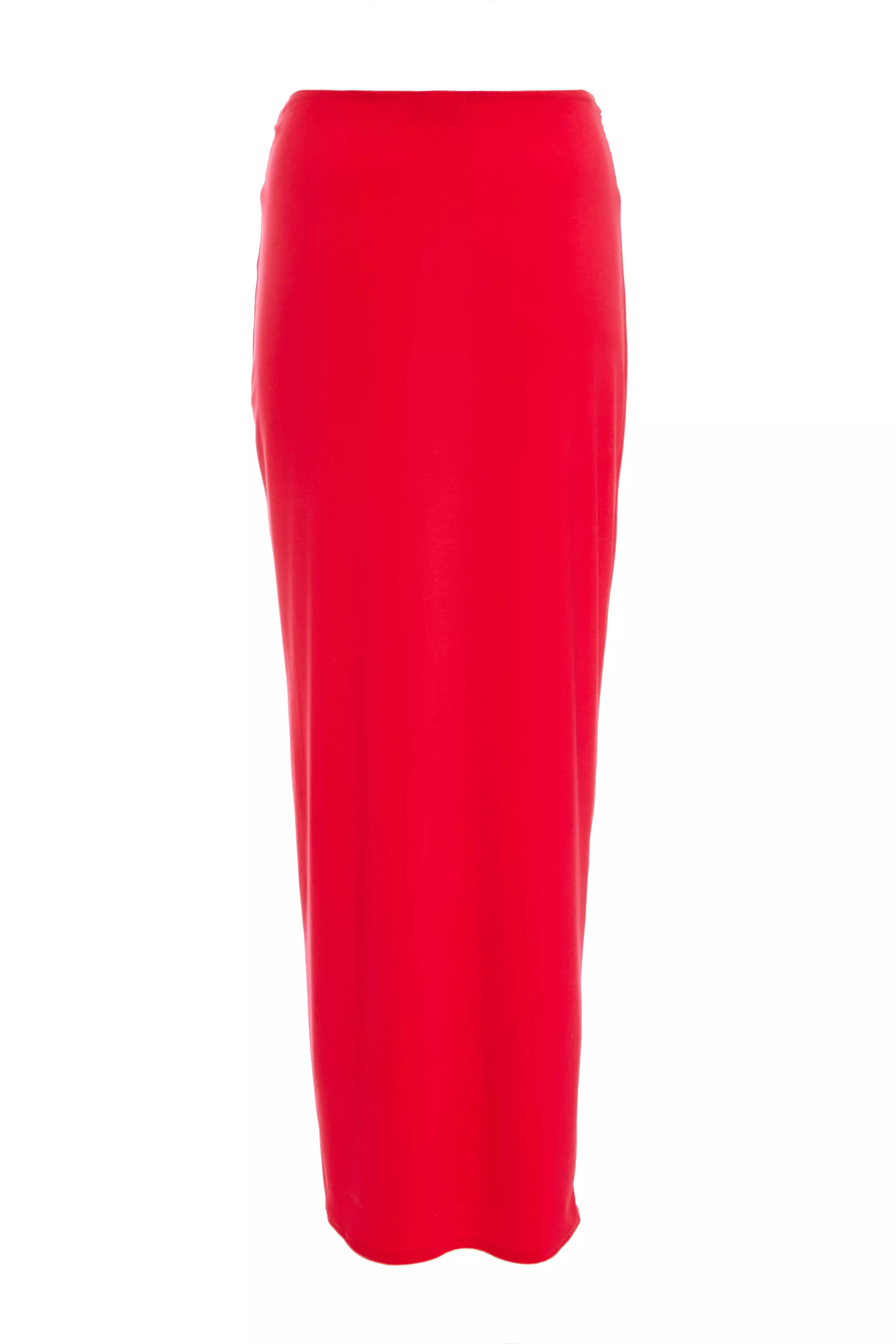 Red Ruched Split Maxi Skirt