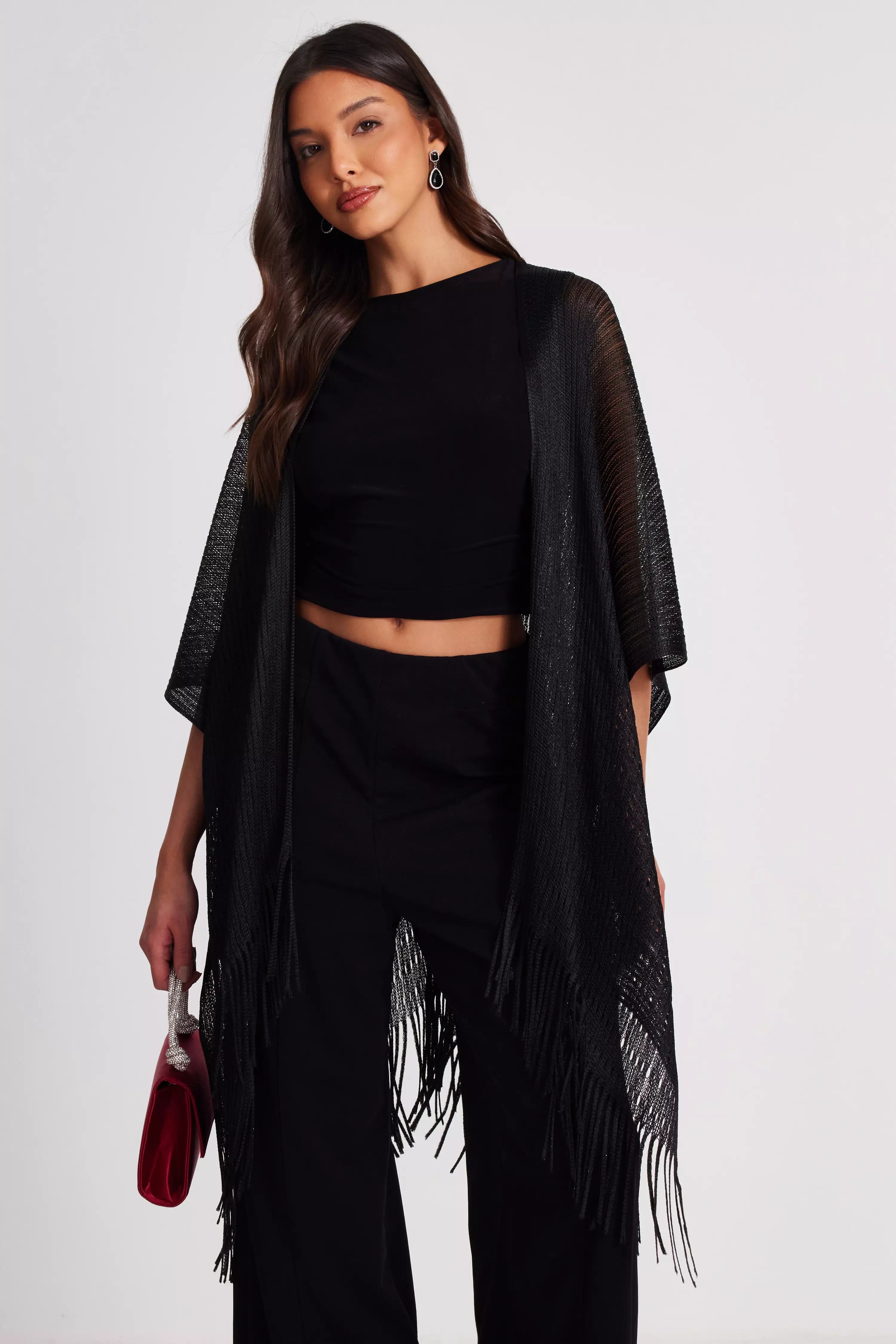 Black Shimmer Tassel Cape