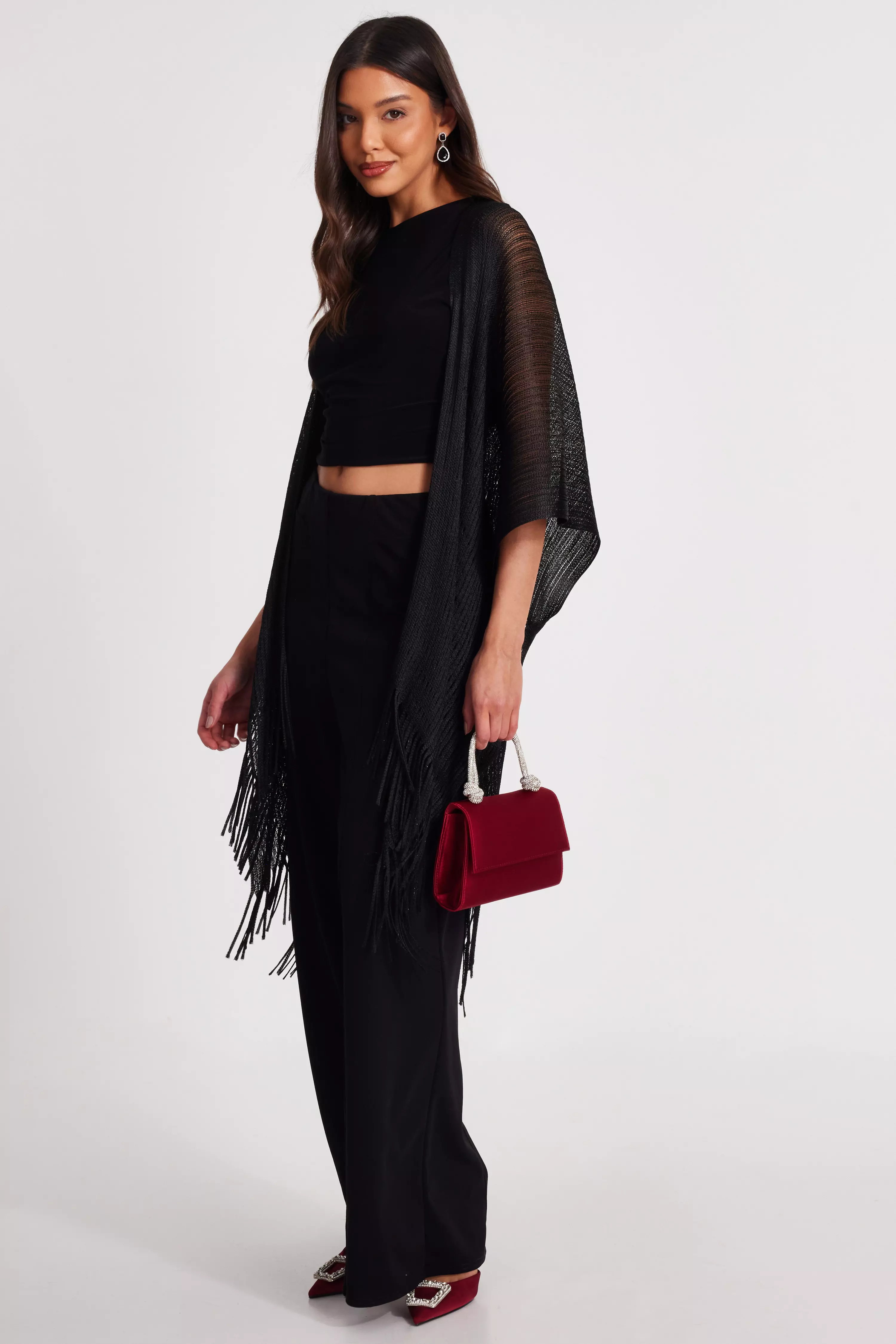 Black Shimmer Tassel Cape