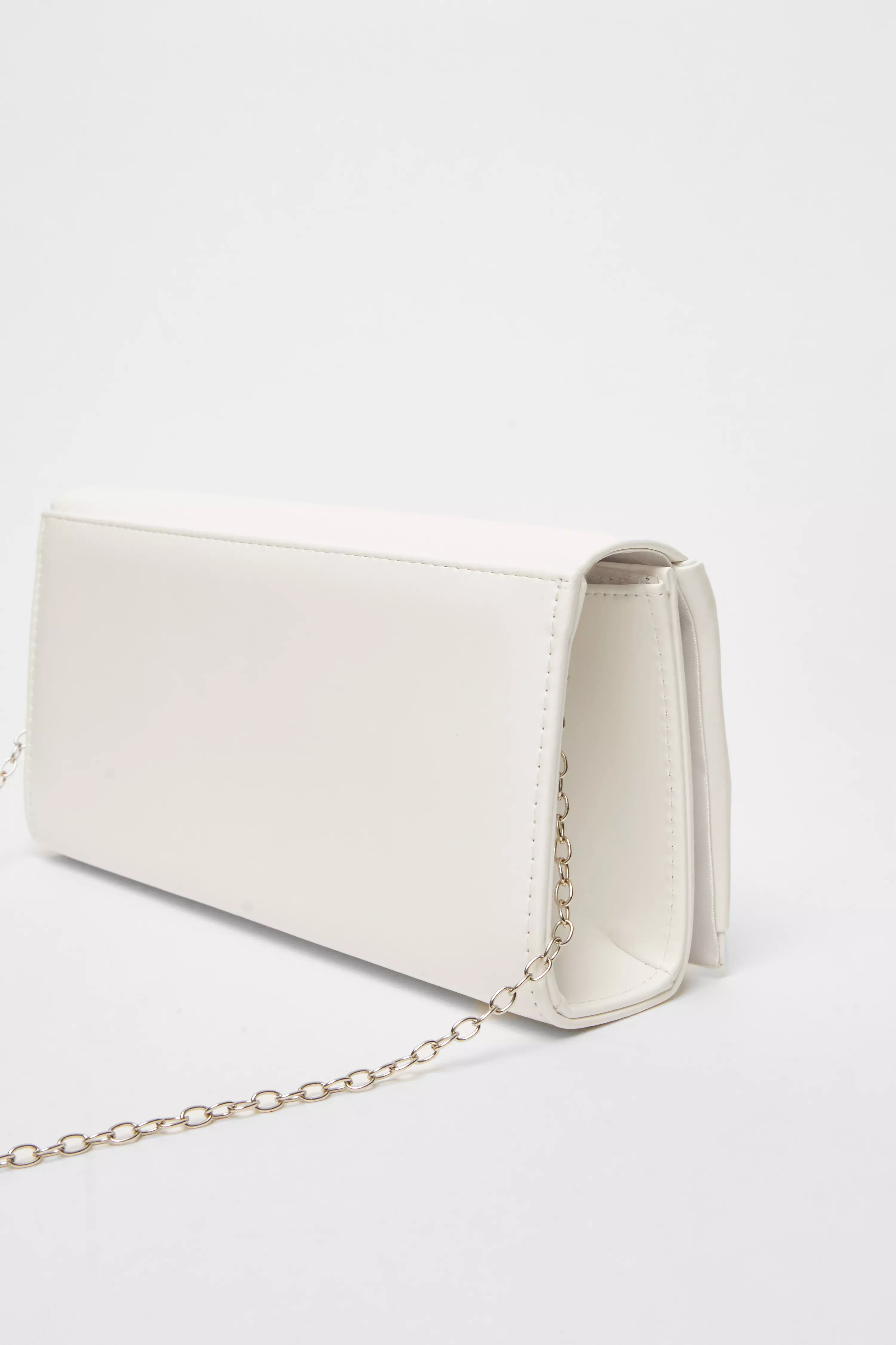 White Faux Leather Twist Clutch Bag