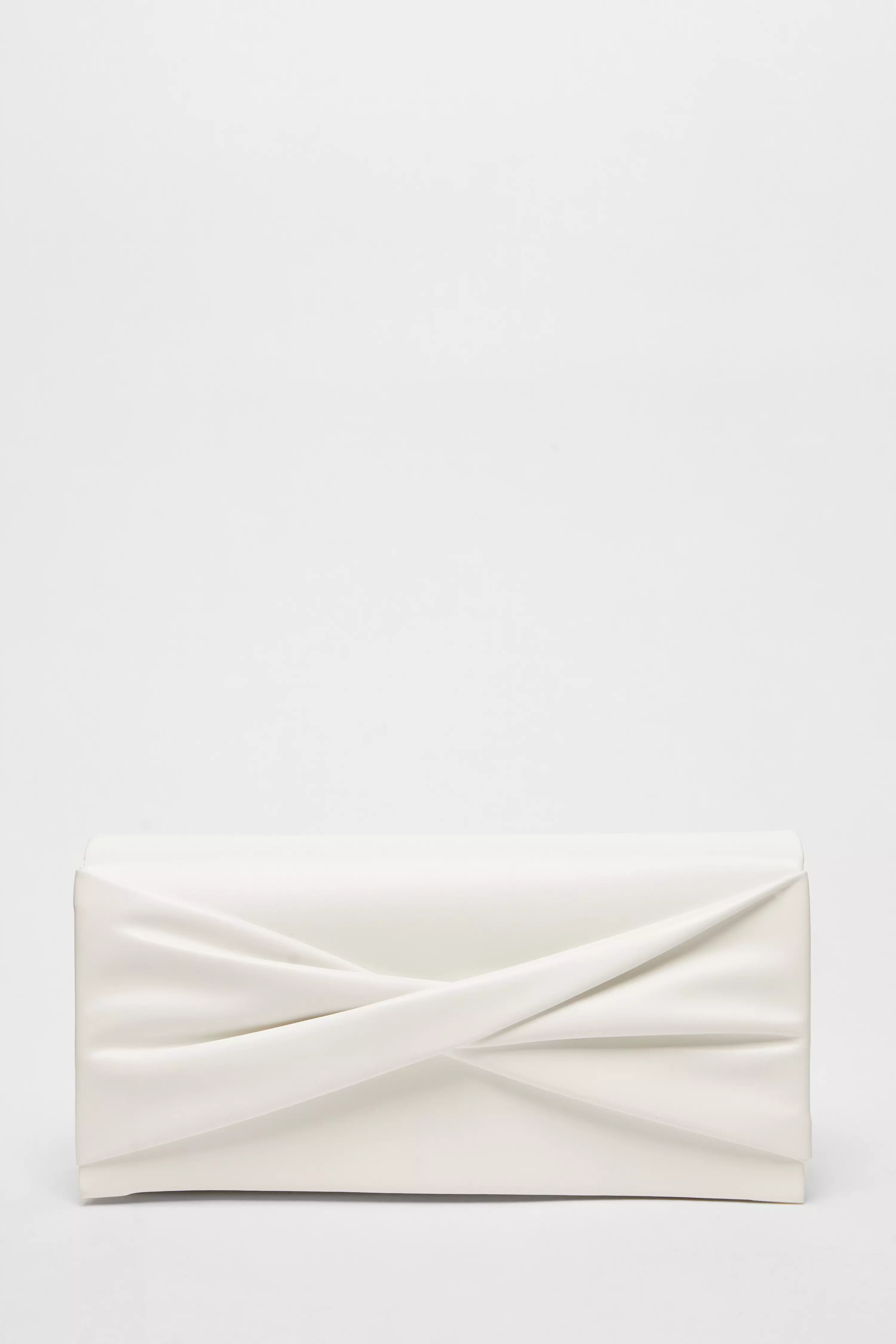 White Faux Leather Twist Clutch Bag