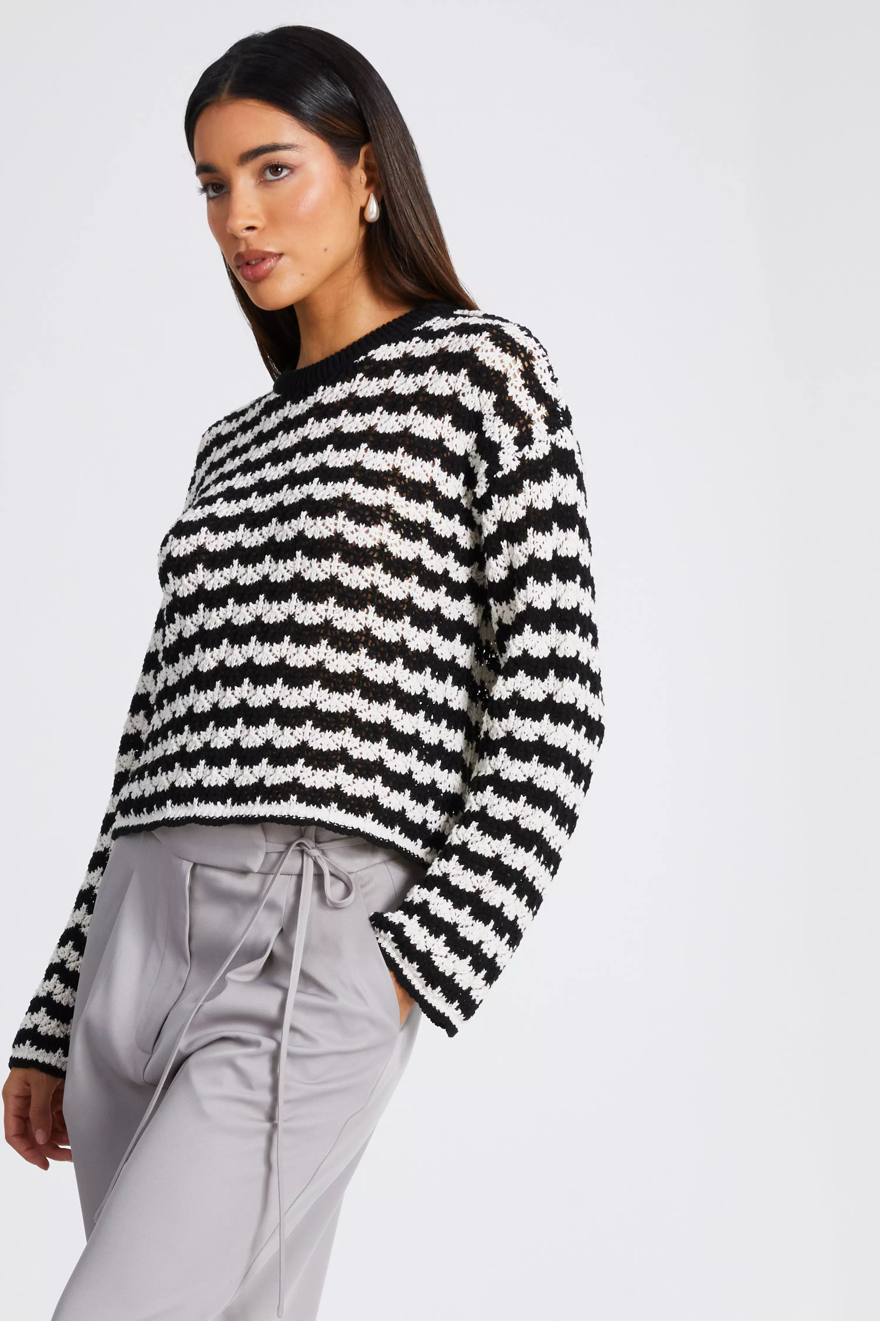 Black Contrast Knit Jumper