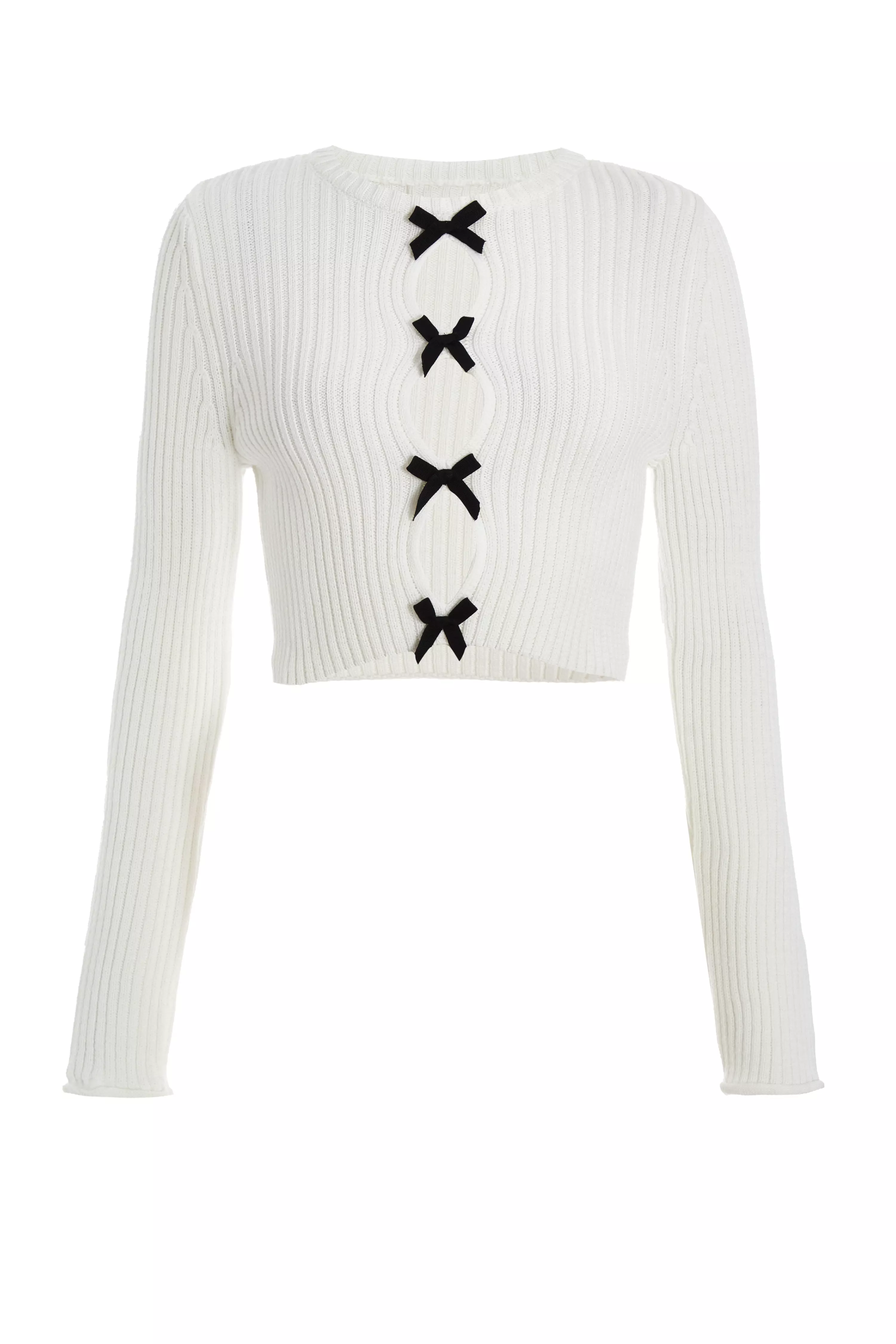 Cream Bow Front Cropped Jumper