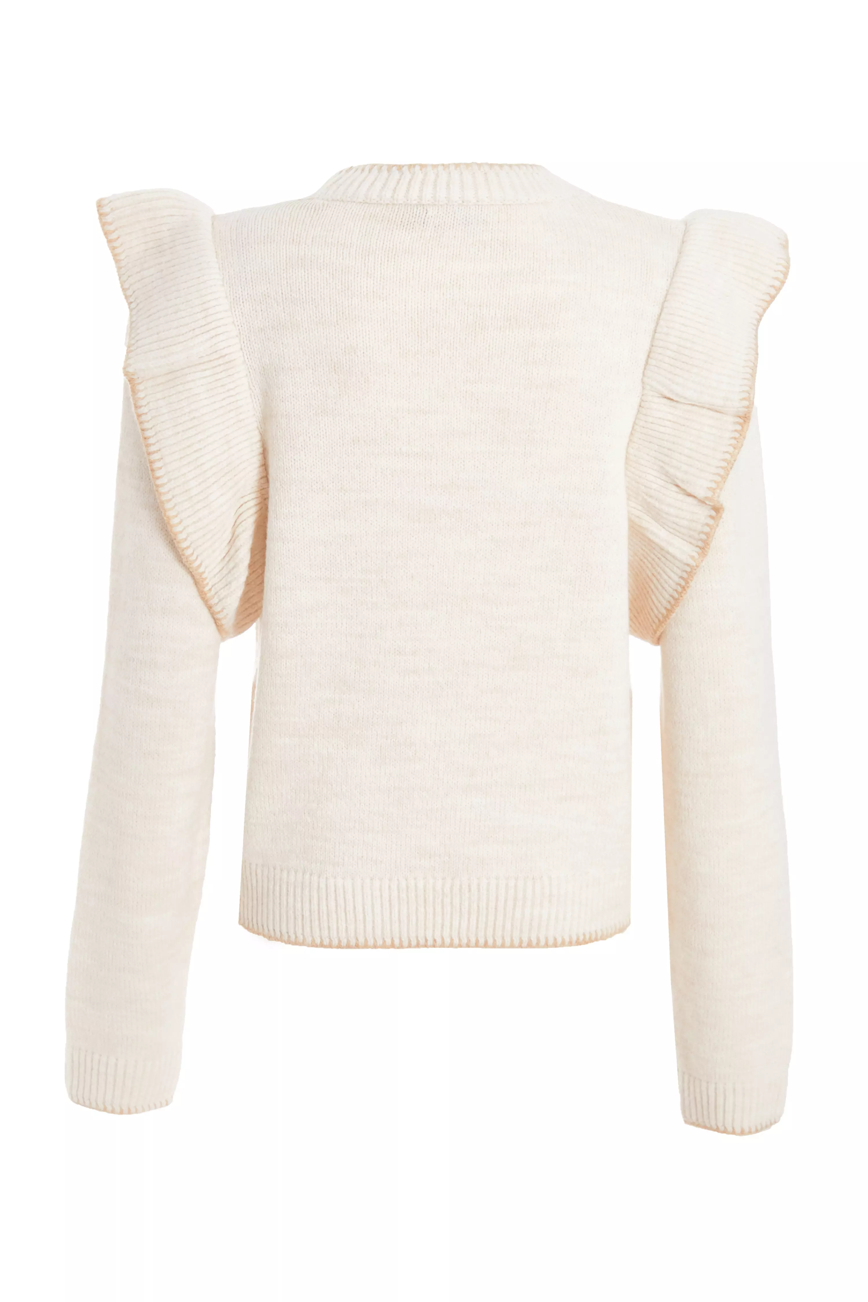 Beige Knitted Frill Sleeve Jumper