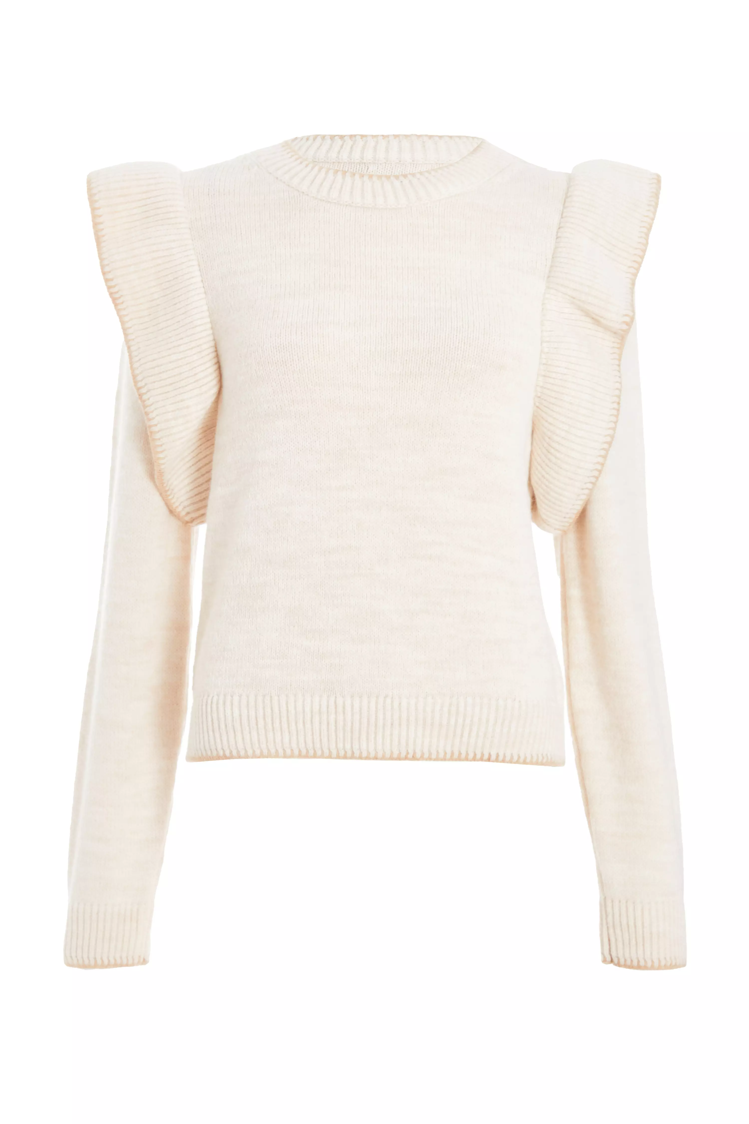 Beige Knitted Frill Sleeve Jumper