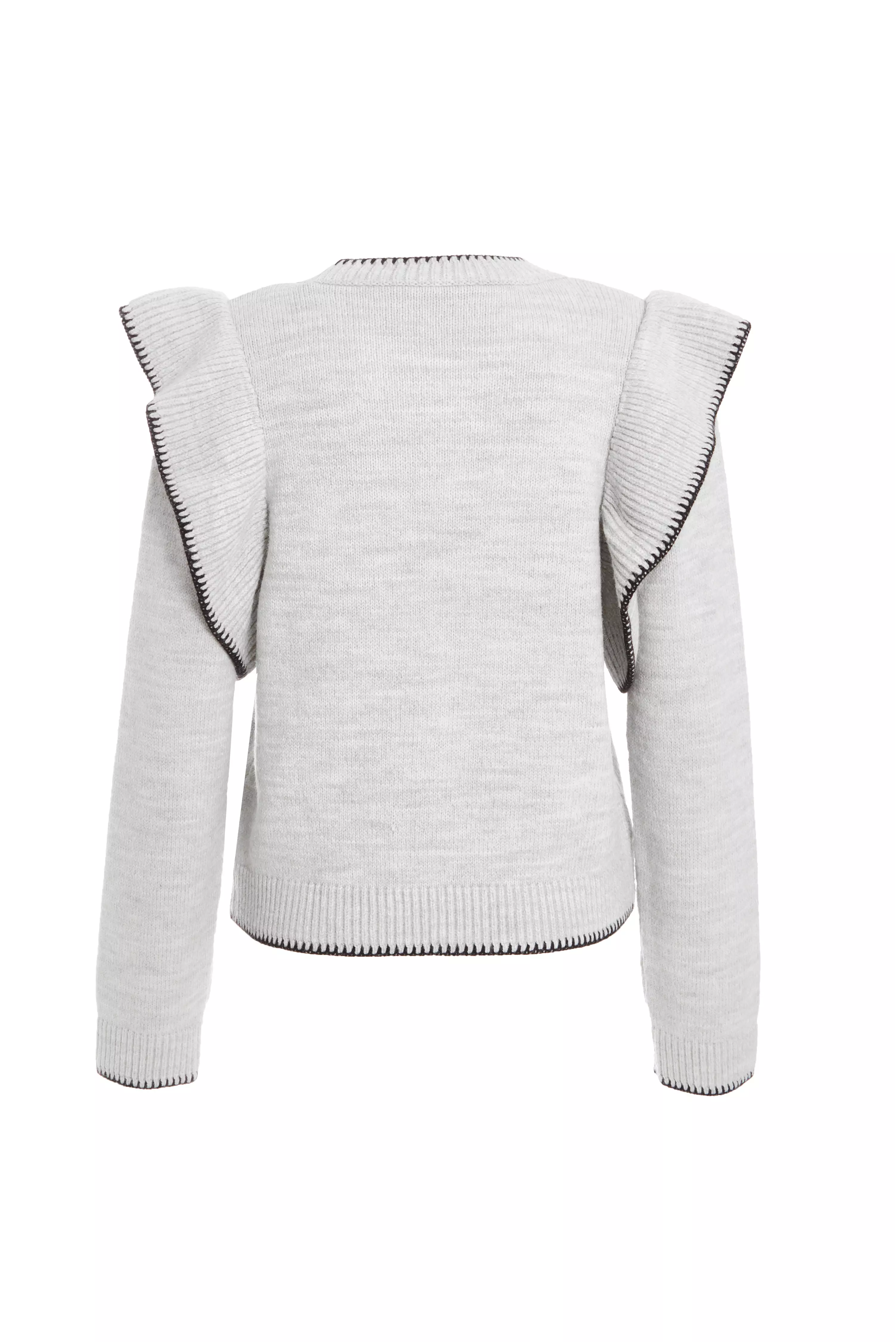 Grey Knitted Frill Sleeve Jumper