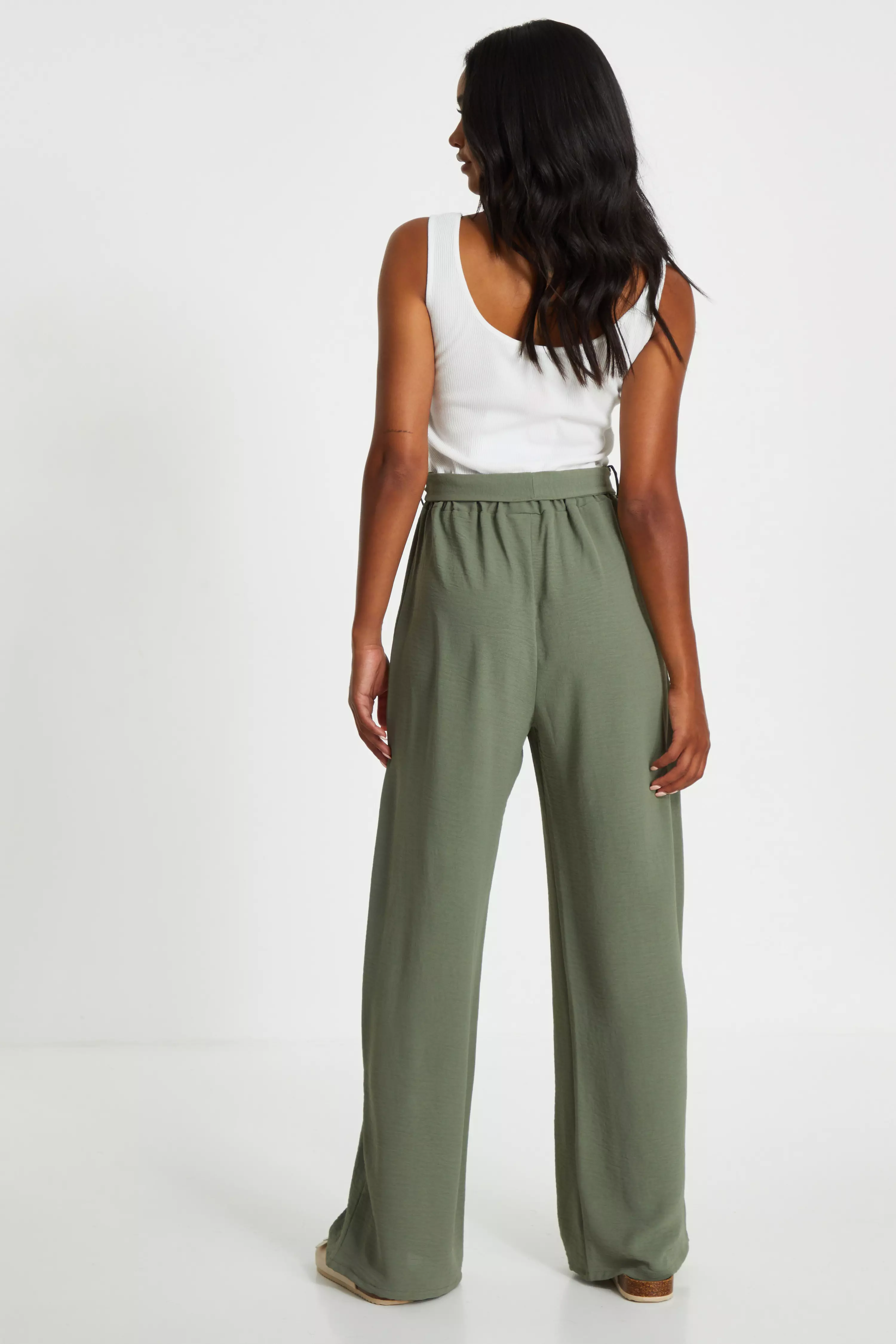 Khaki Contrast Ribbed Palazzo Jumpsuit