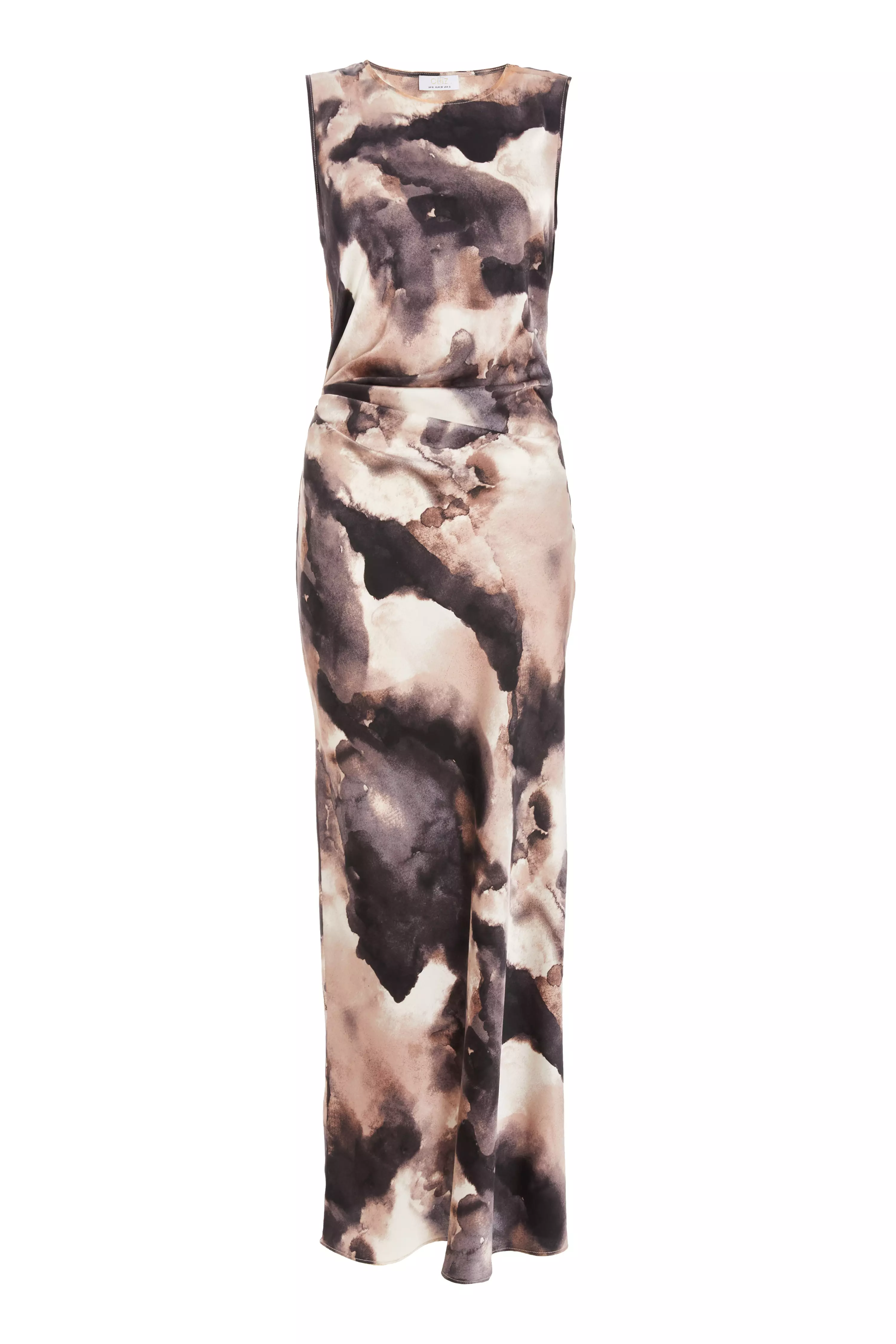 Black Marble Print Satin Ruched Midaxi Dress