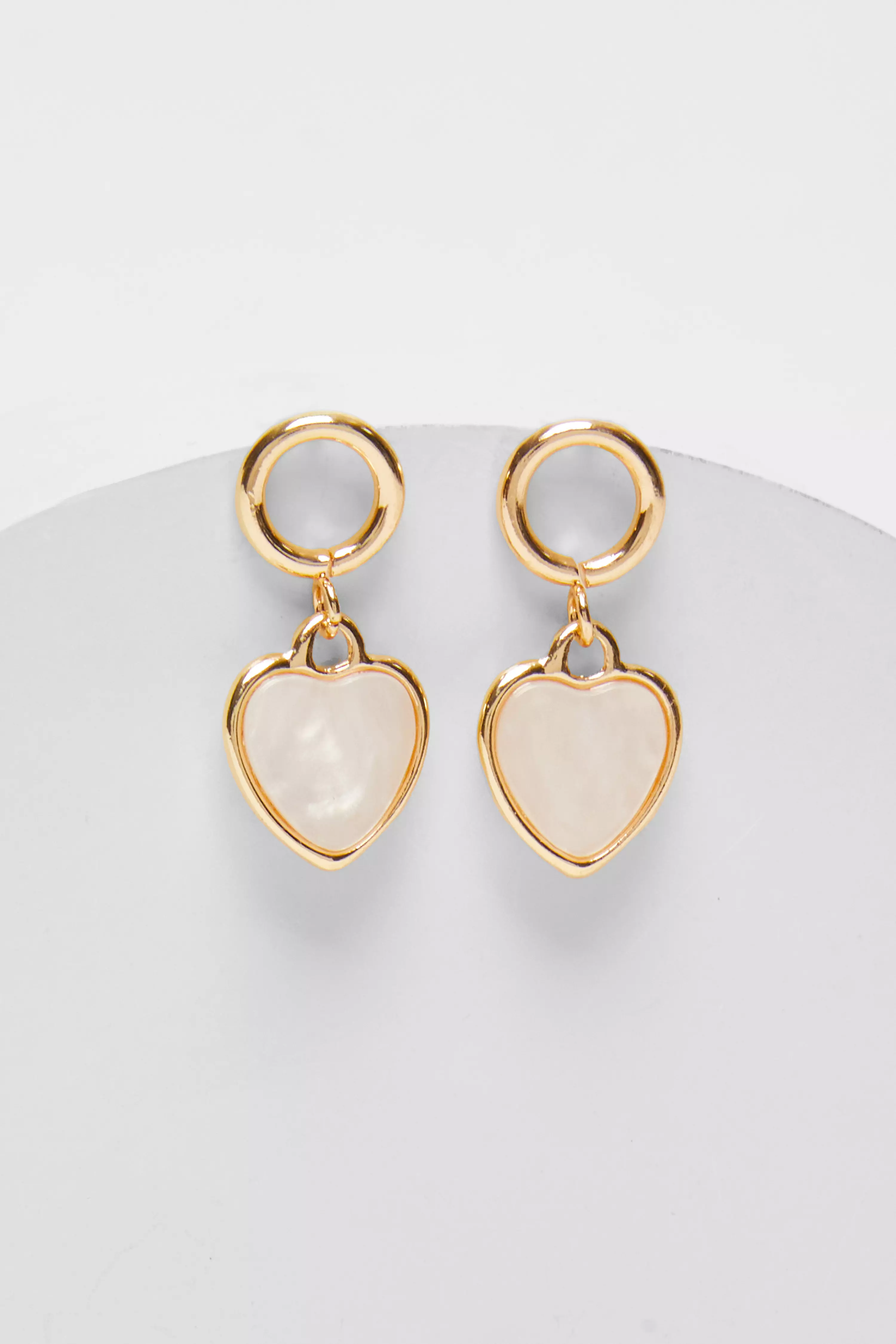 Gold Heart Pearl Drop Earrings