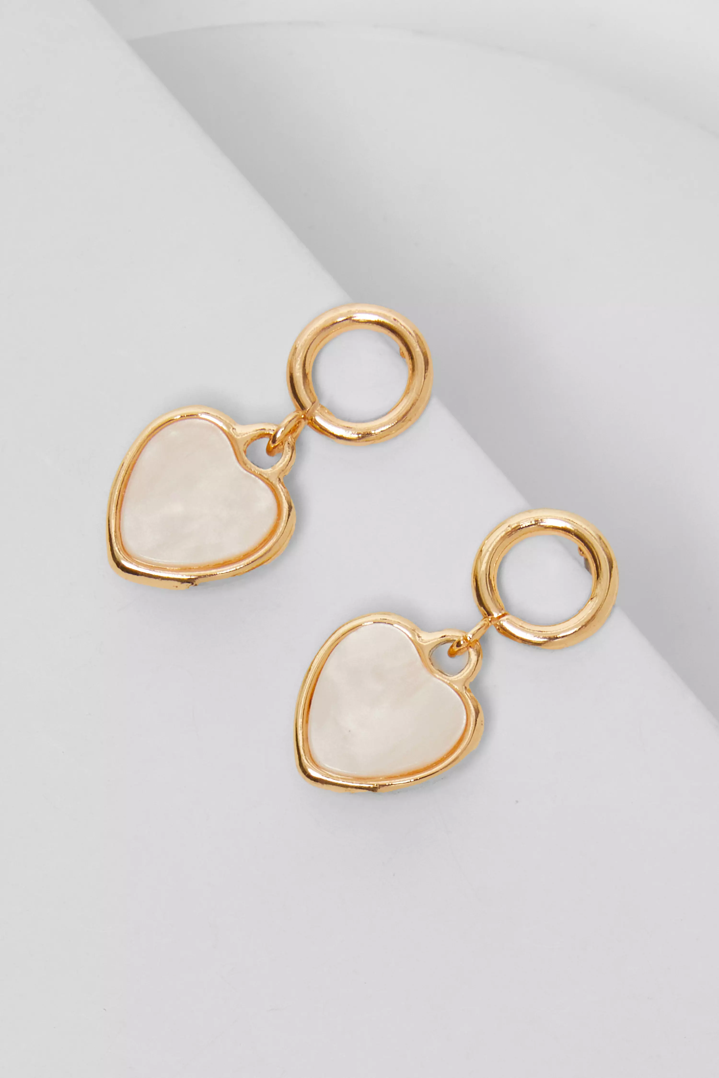 Gold Heart Pearl Drop Earrings