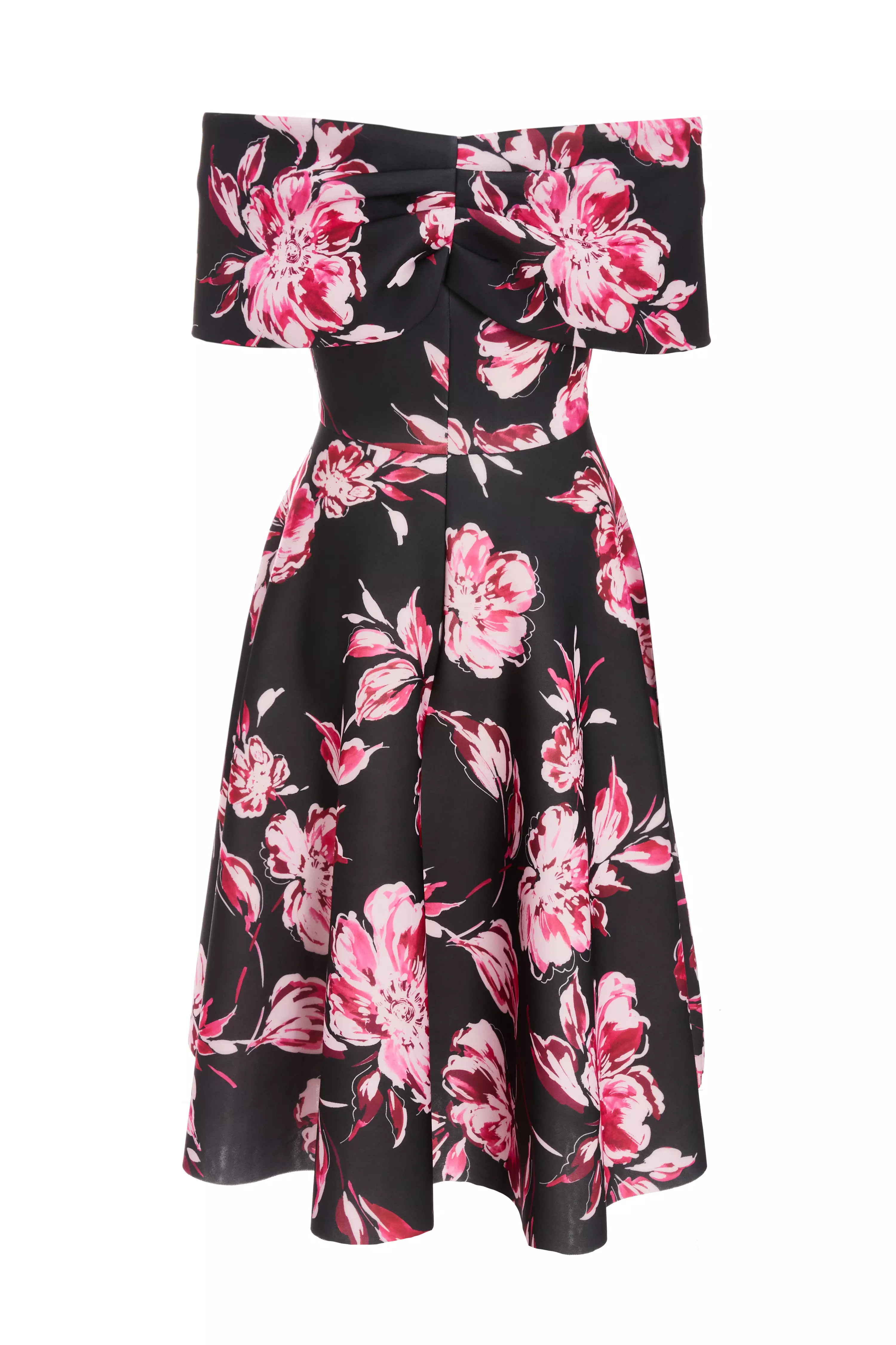 Petite Black Floral Bardot Skater Midi Dress