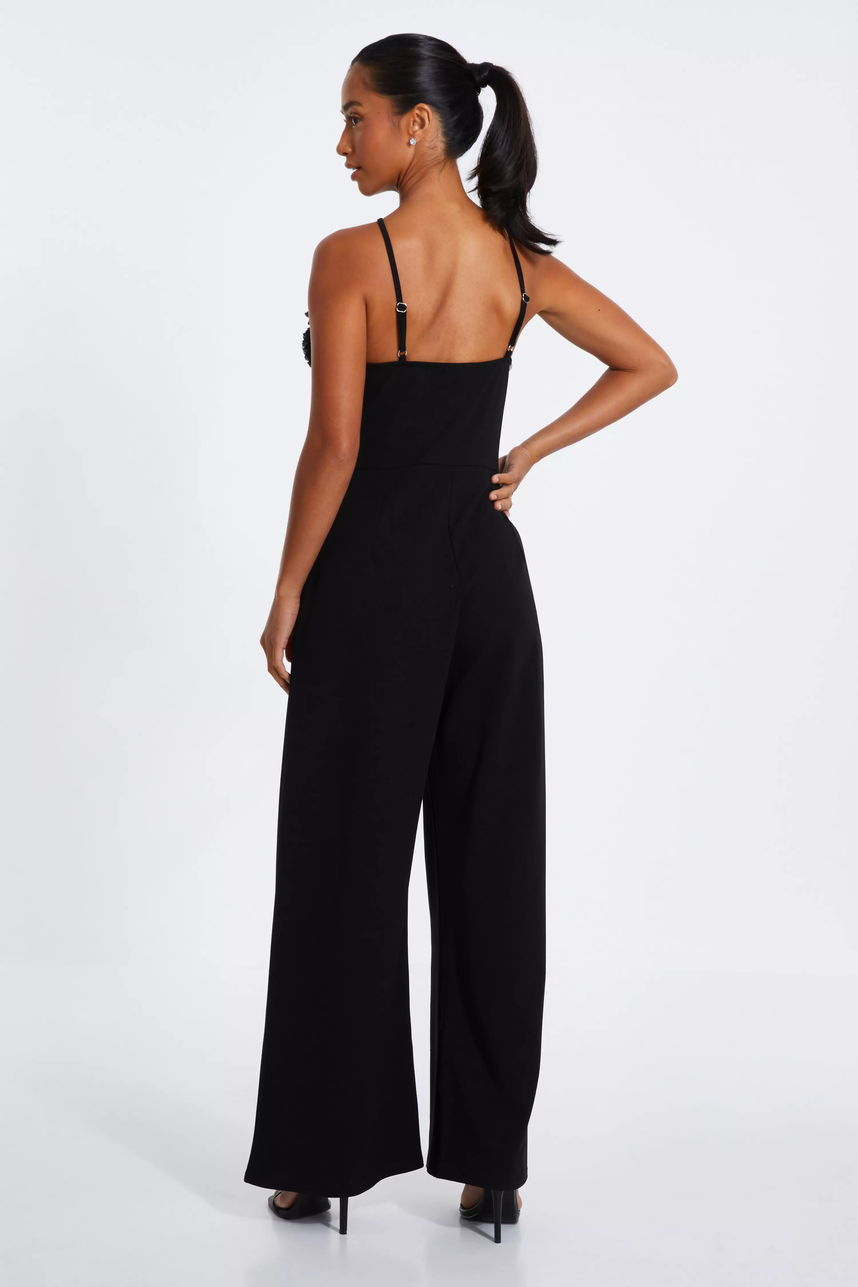 Petite Black Halter Neck Palazzo Jumpsuit