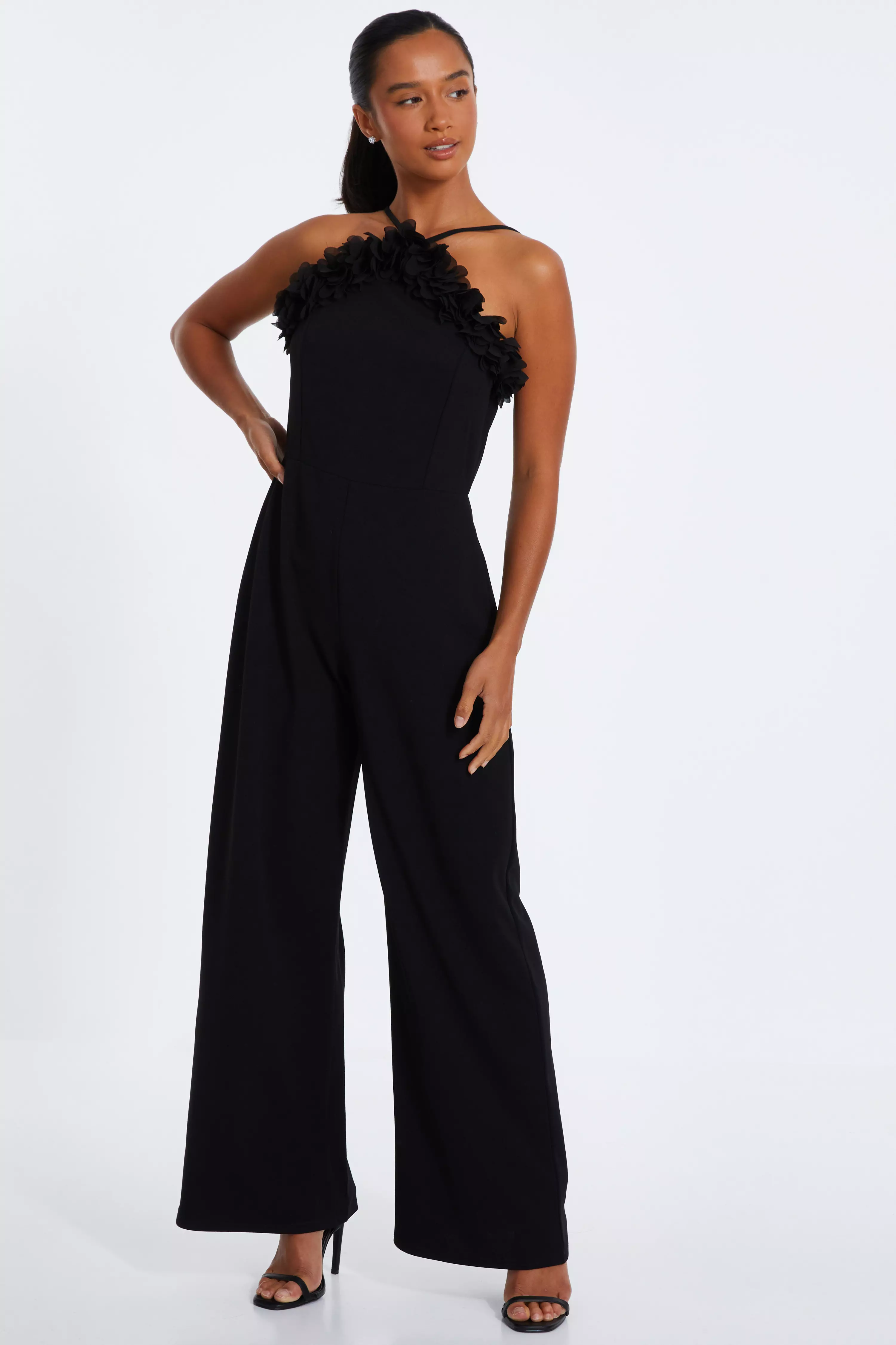 Petite Black Halter Neck Palazzo Jumpsuit