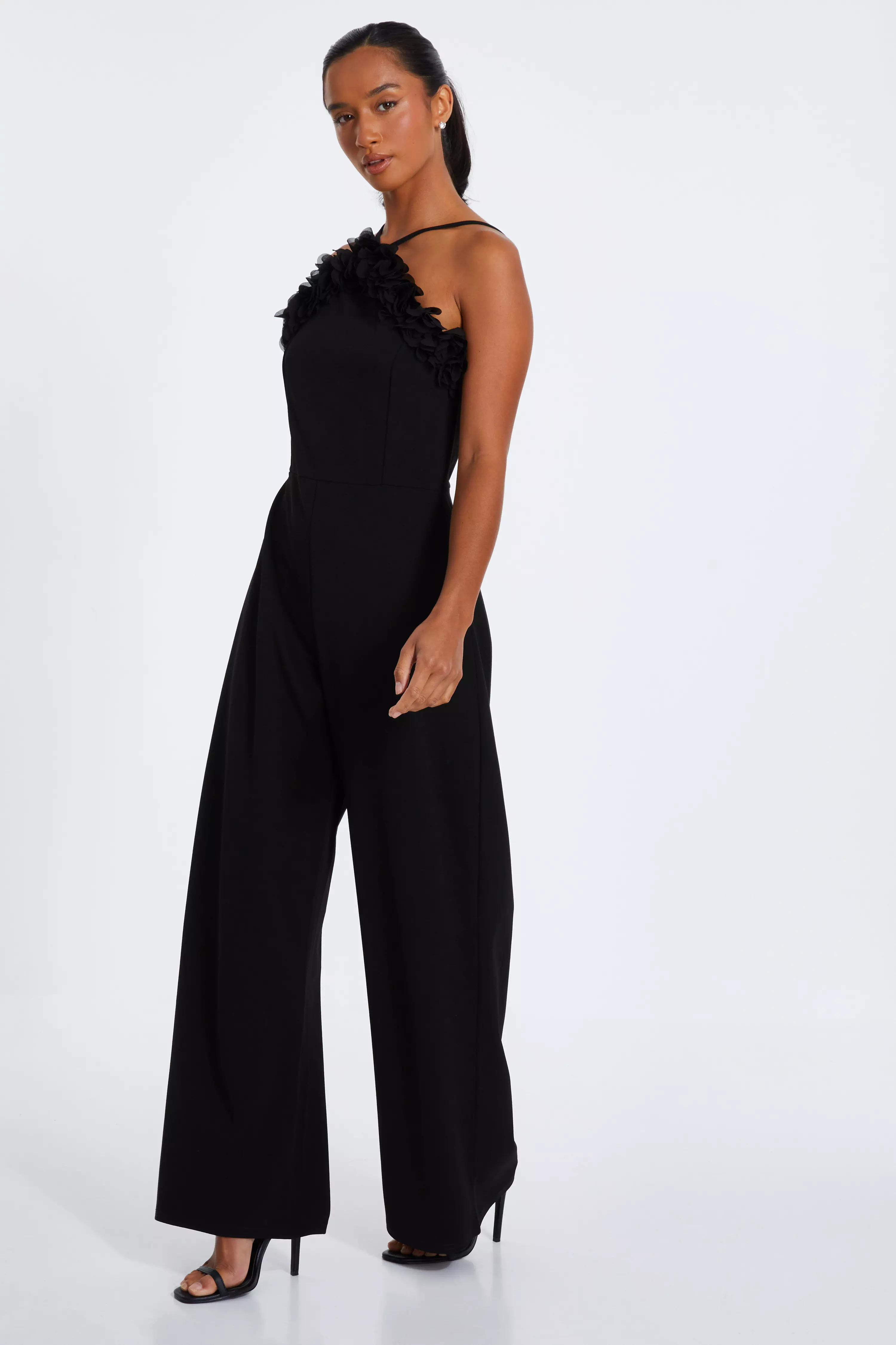 Petite Black Halter Neck Palazzo Jumpsuit