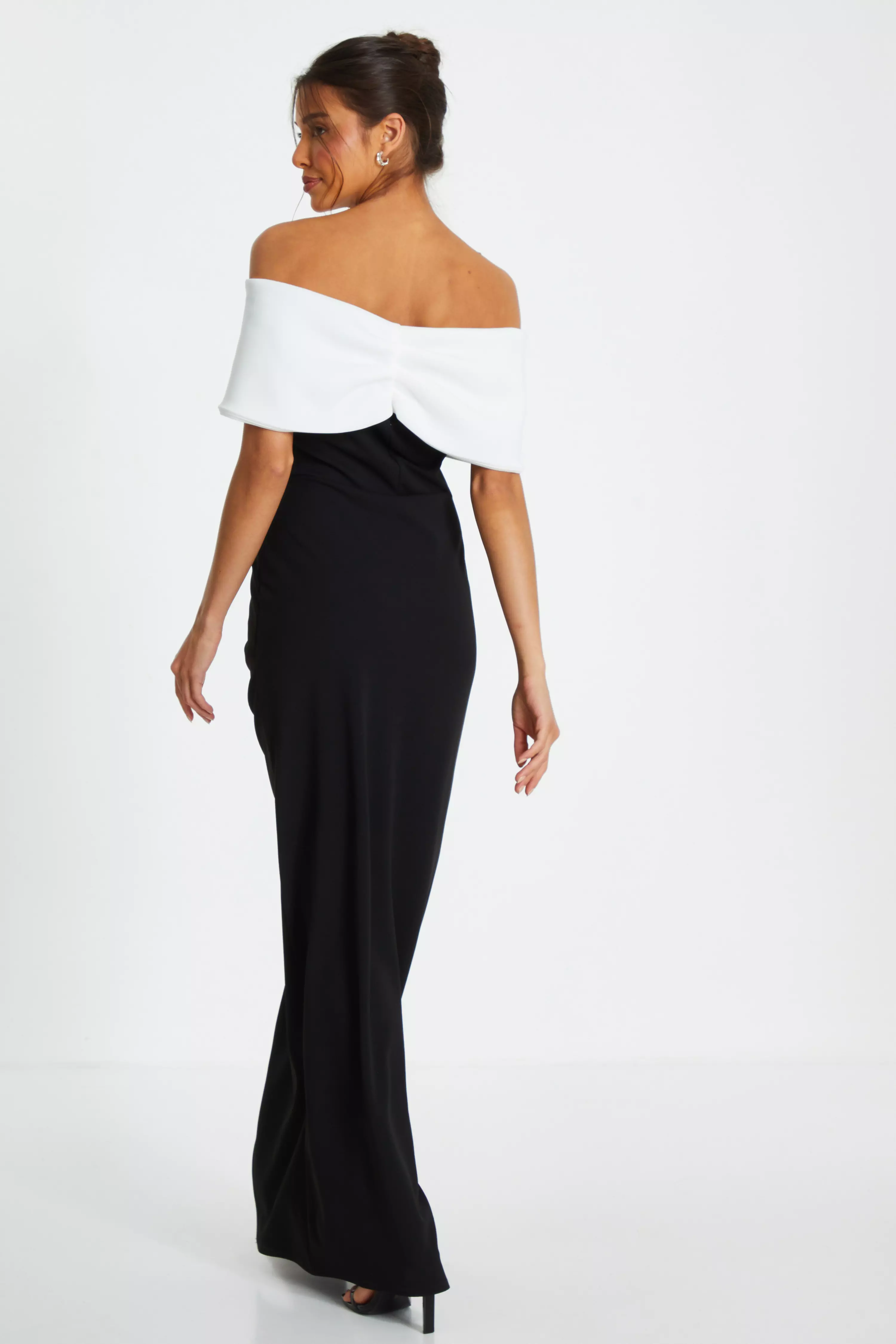 Black Contrast Bardot Ruched Maxi Dress