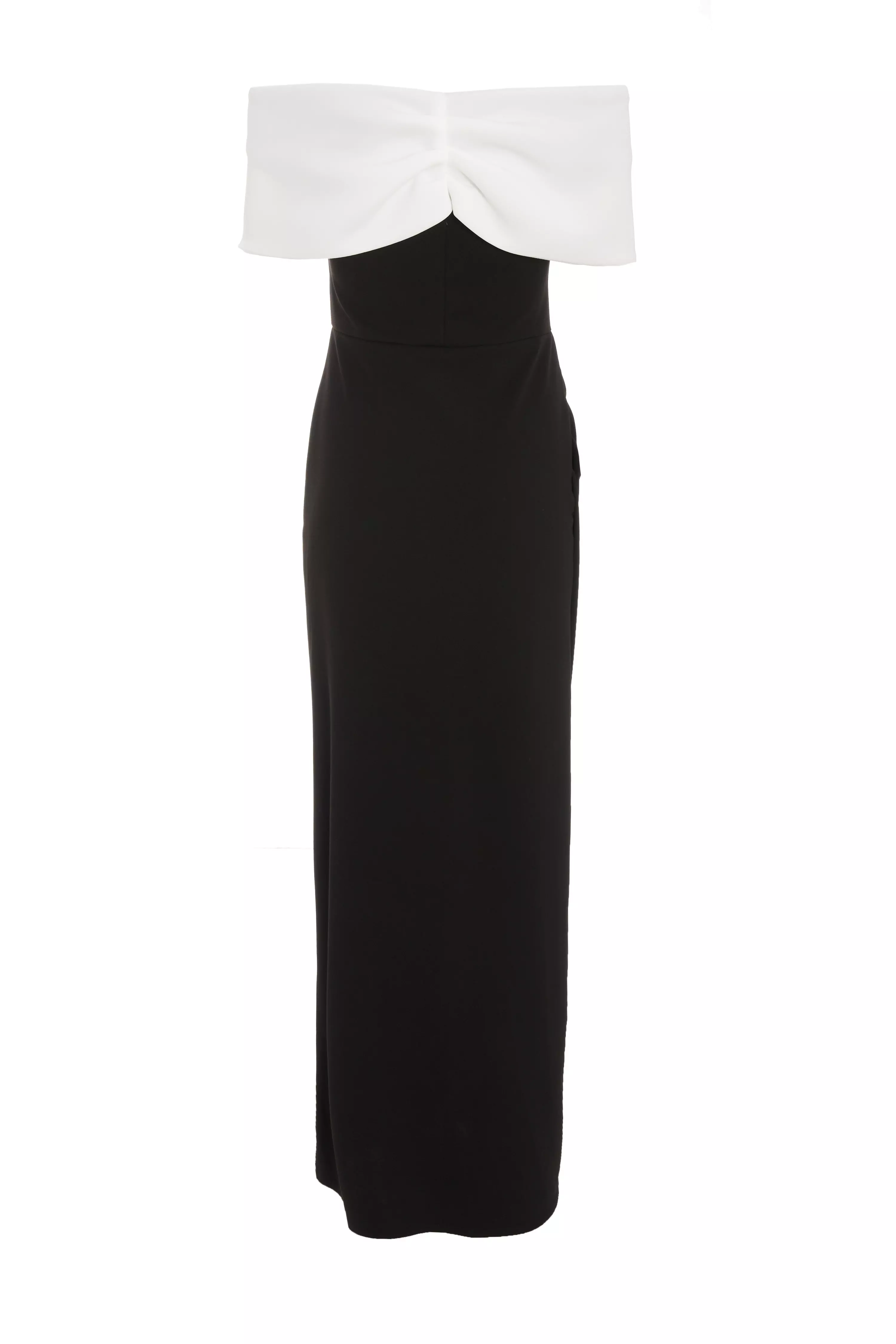 Black Contrast Bardot Ruched Maxi Dress