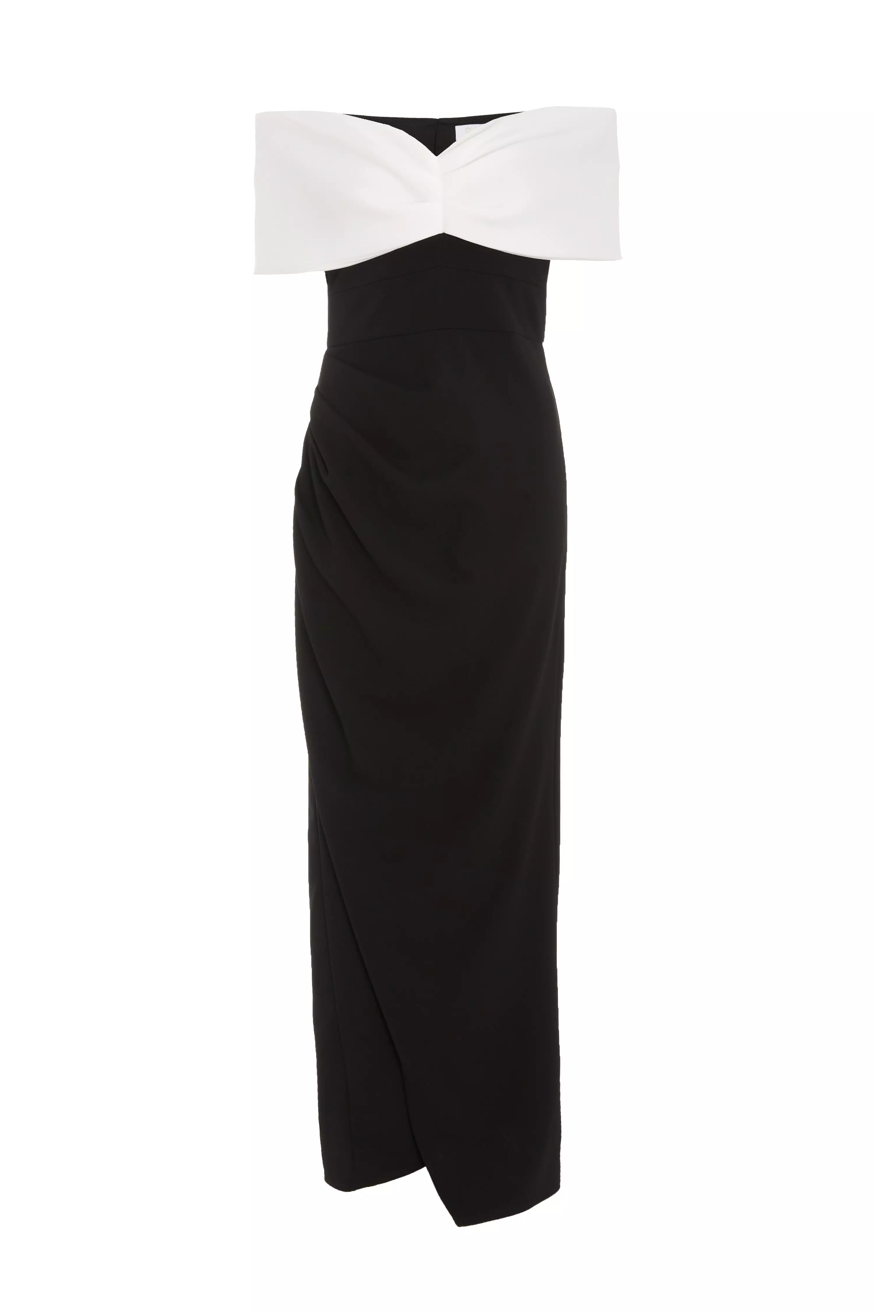 Black Contrast Bardot Ruched Maxi Dress