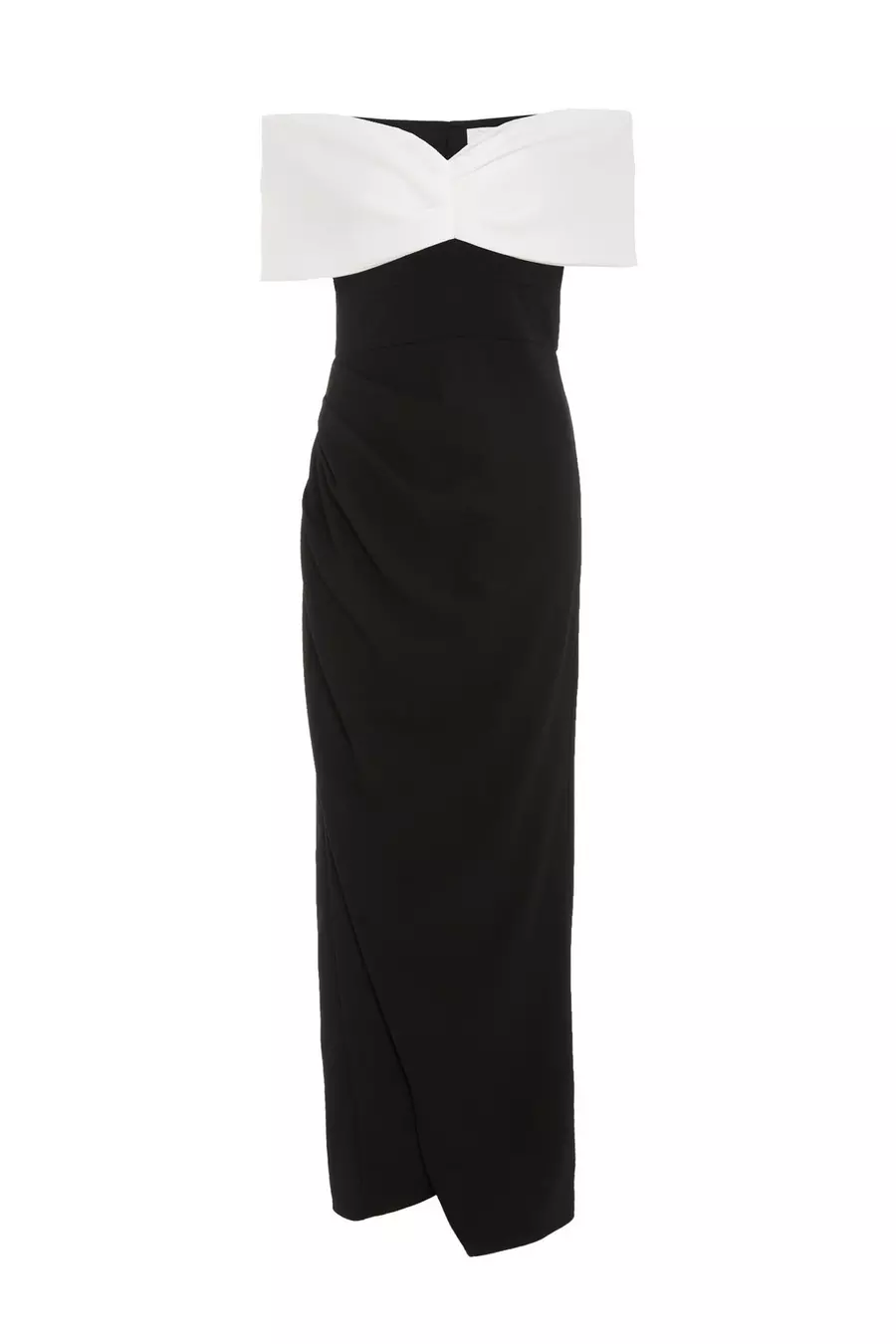 Black Contrast Bardot Ruched Maxi Dress QUIZ Clothing