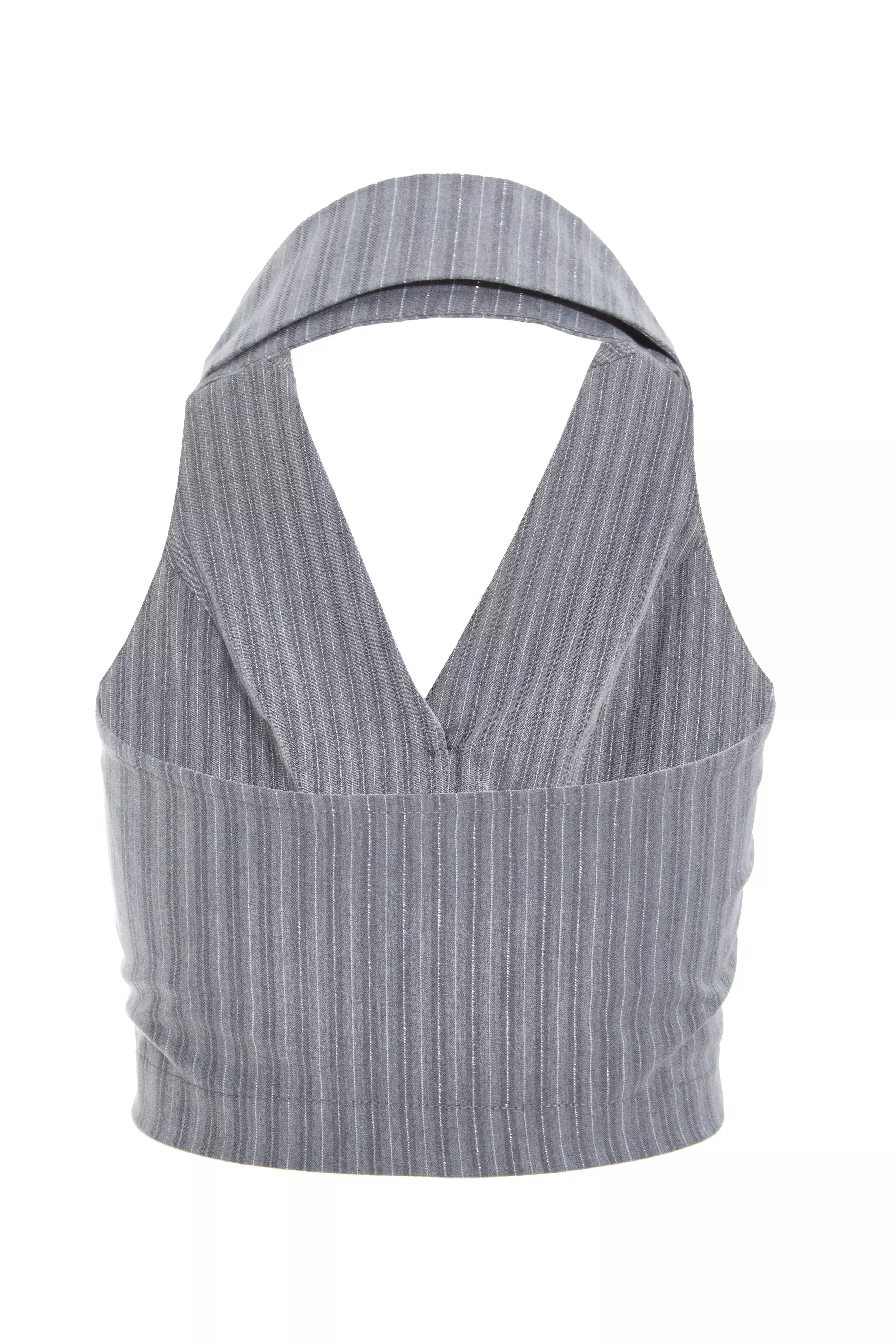 Grey Stripe Halterneck Waistcoat