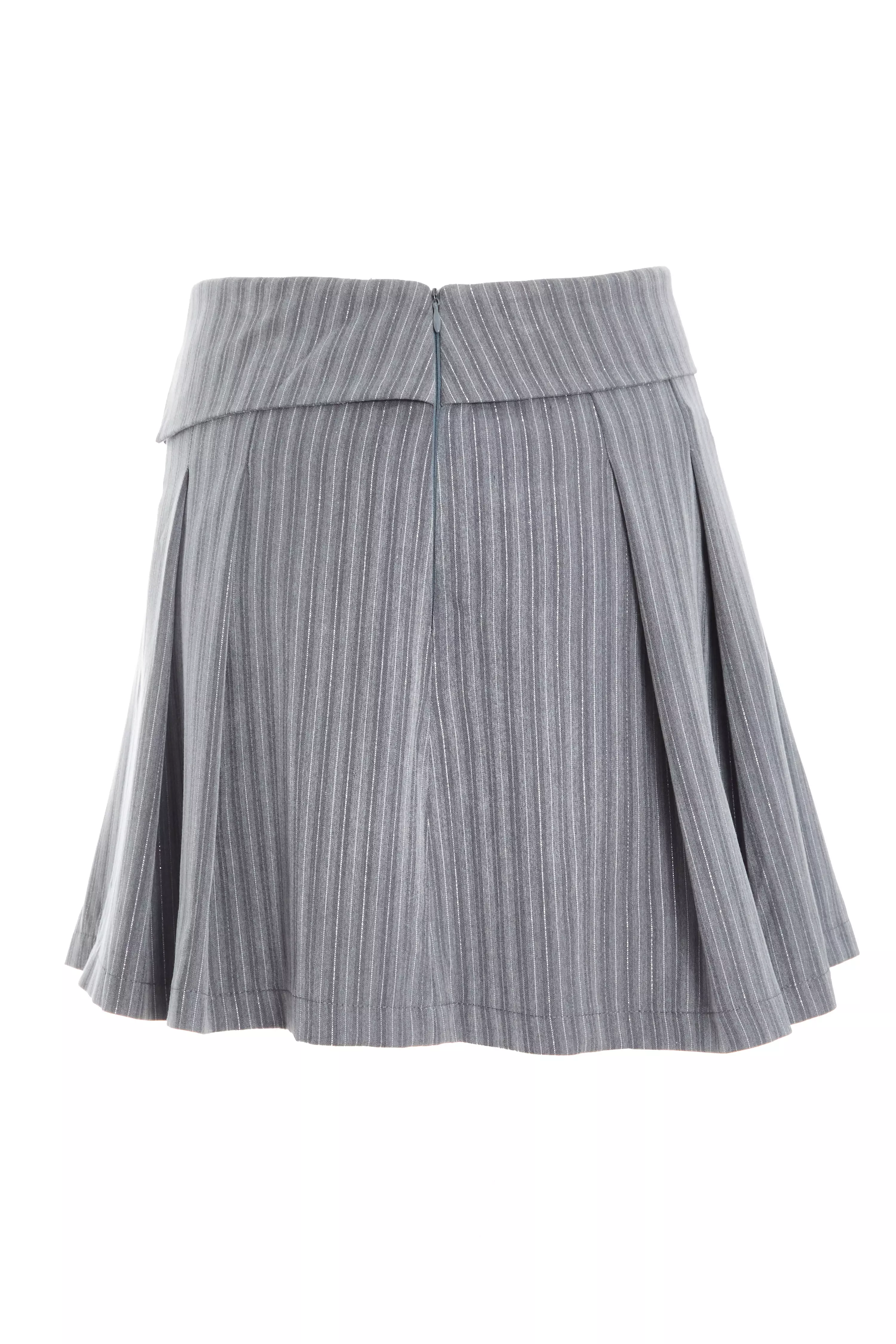 Grey Stripe Pleated Mini Skirt