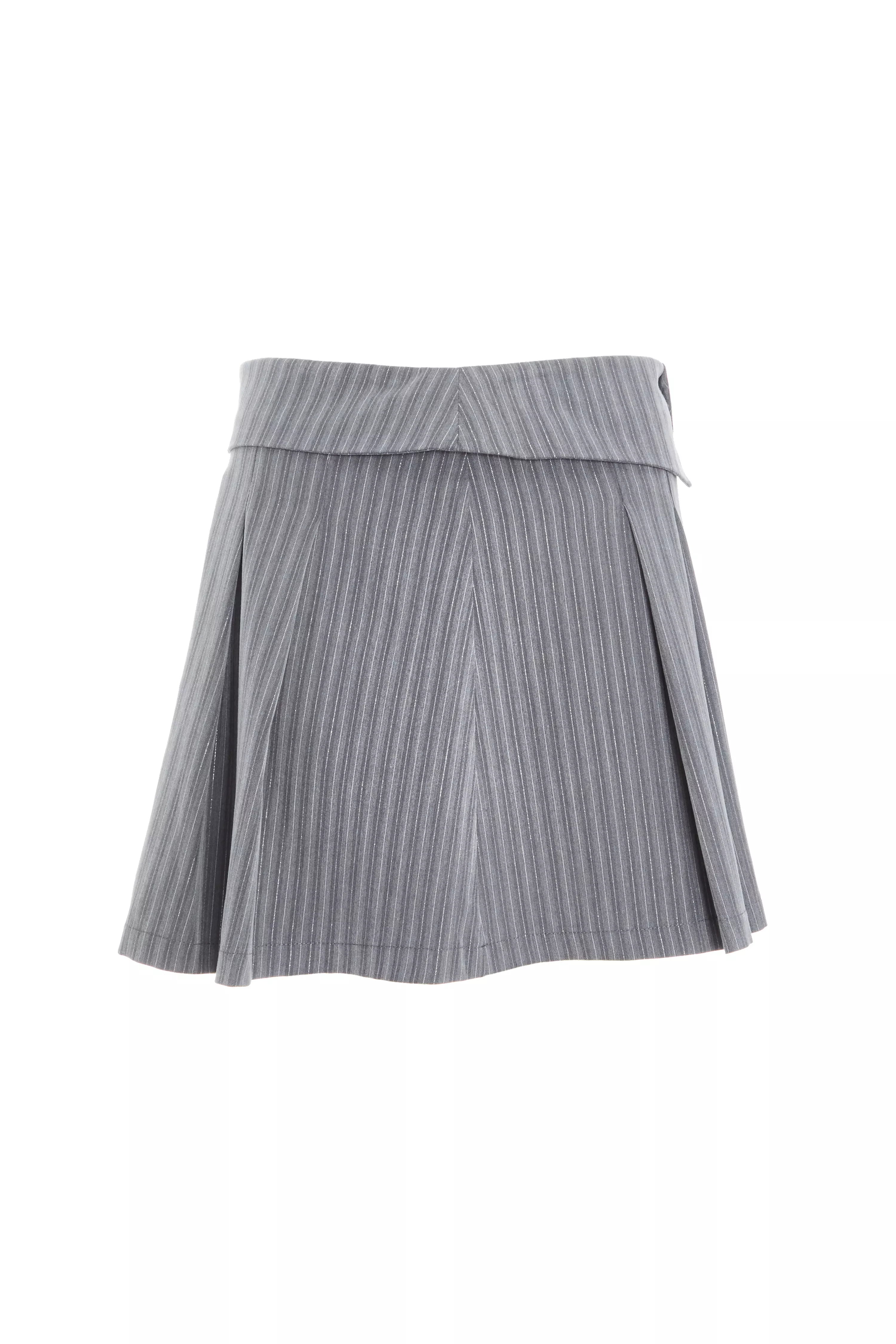 Grey Stripe Pleated Mini Skirt