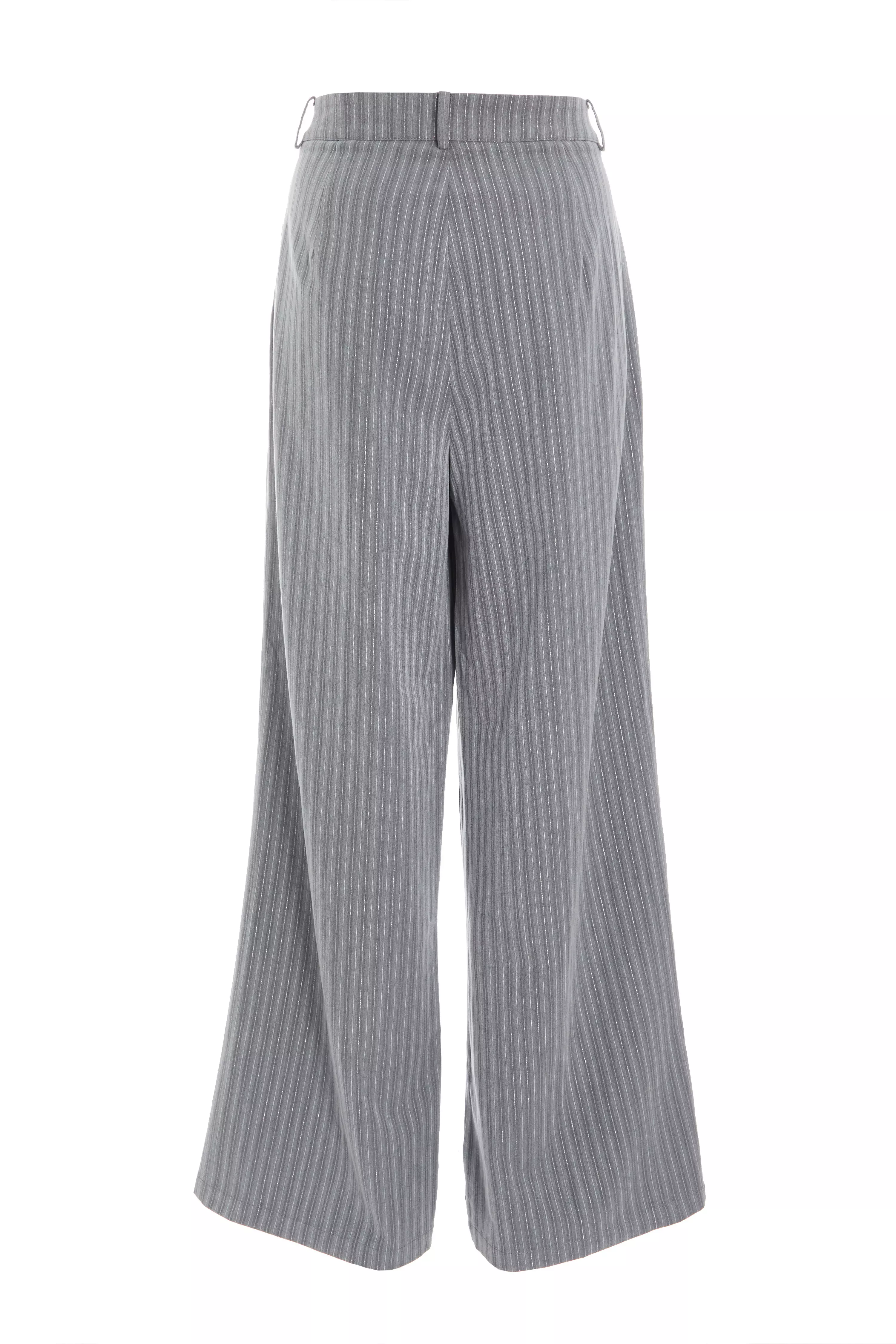 Grey Stripe High Waist Trouser