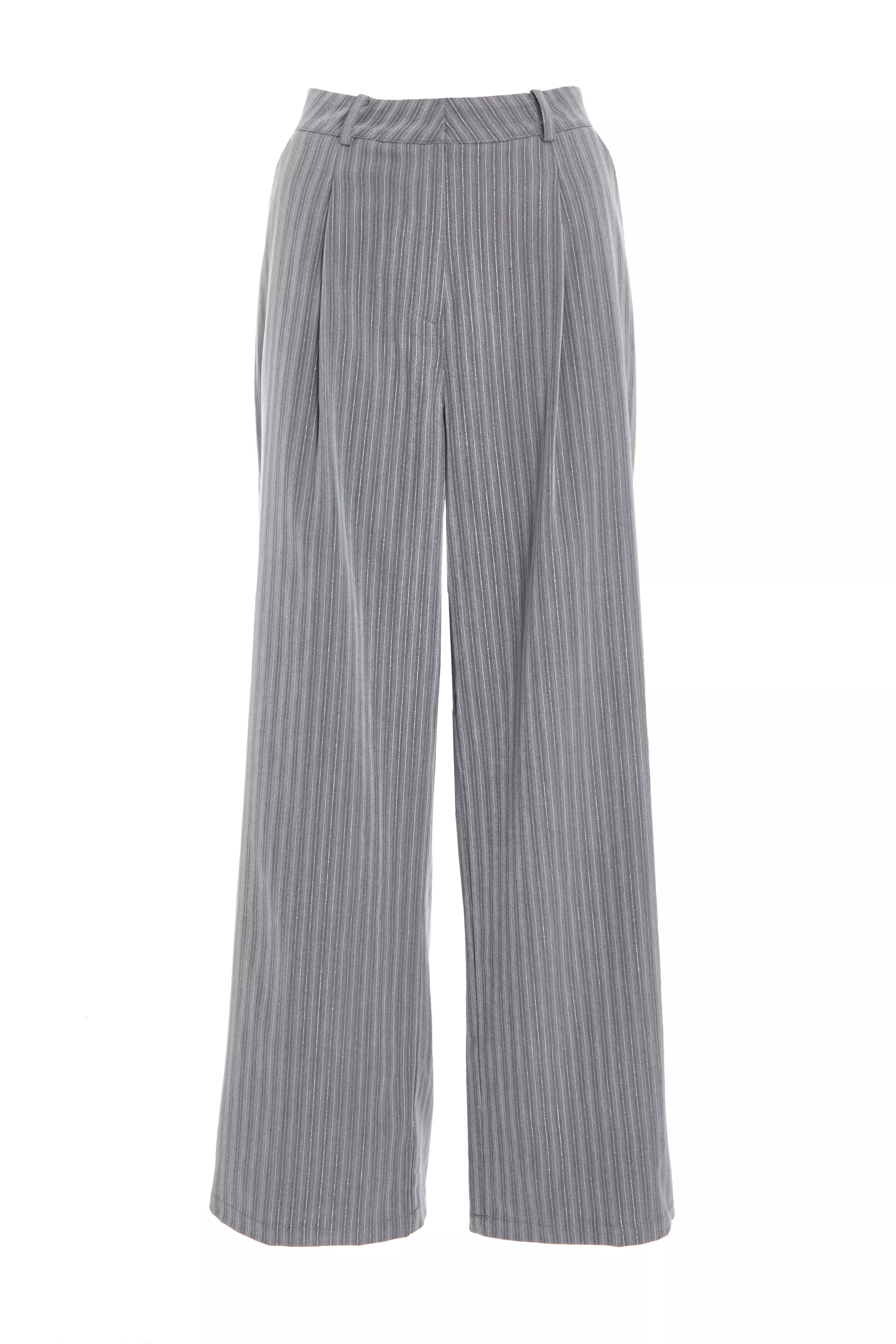 Grey Stripe High Waist Trouser