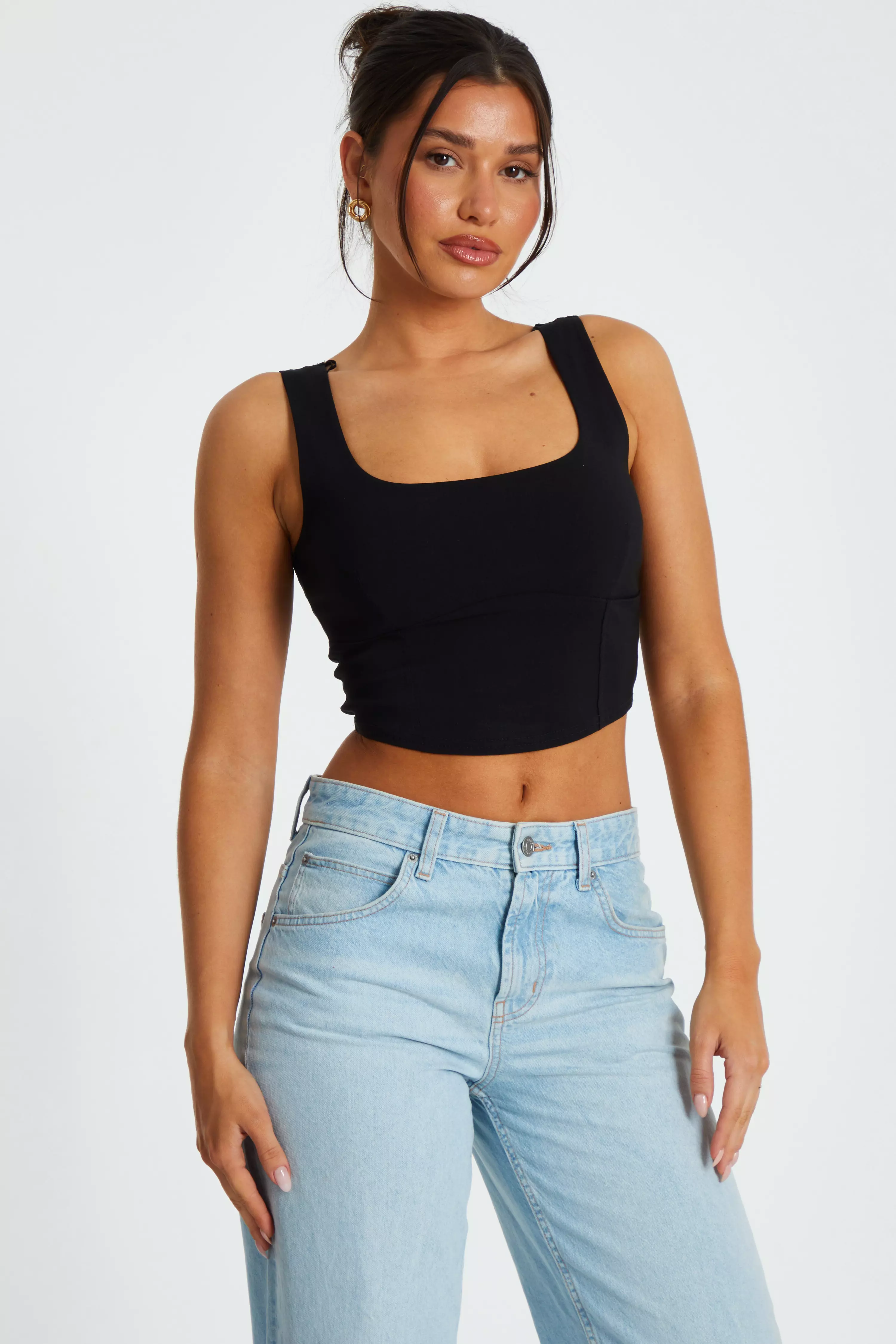 Black Corset Detail Crop Top