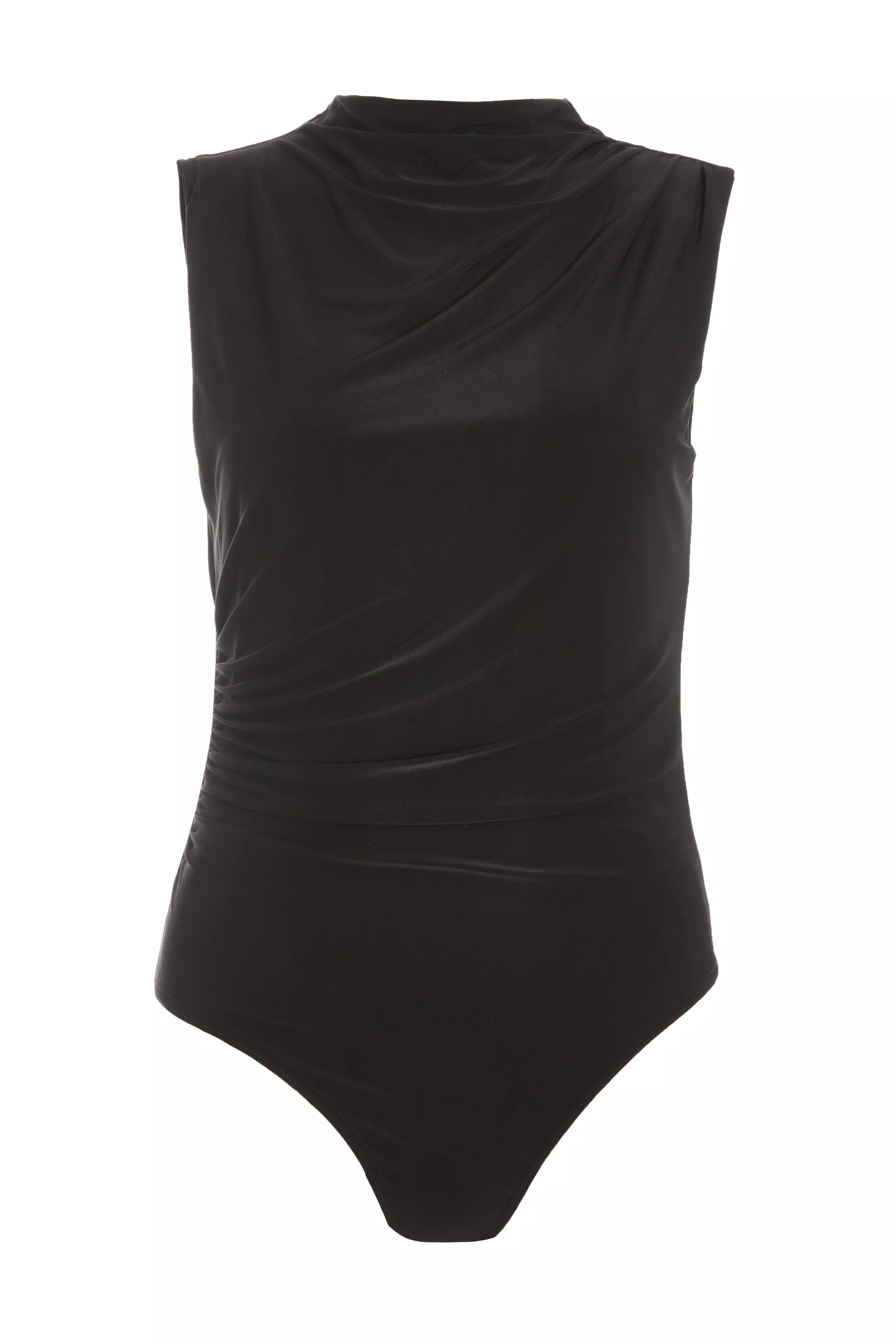 Black Ruched Sleeveless Bodysuit