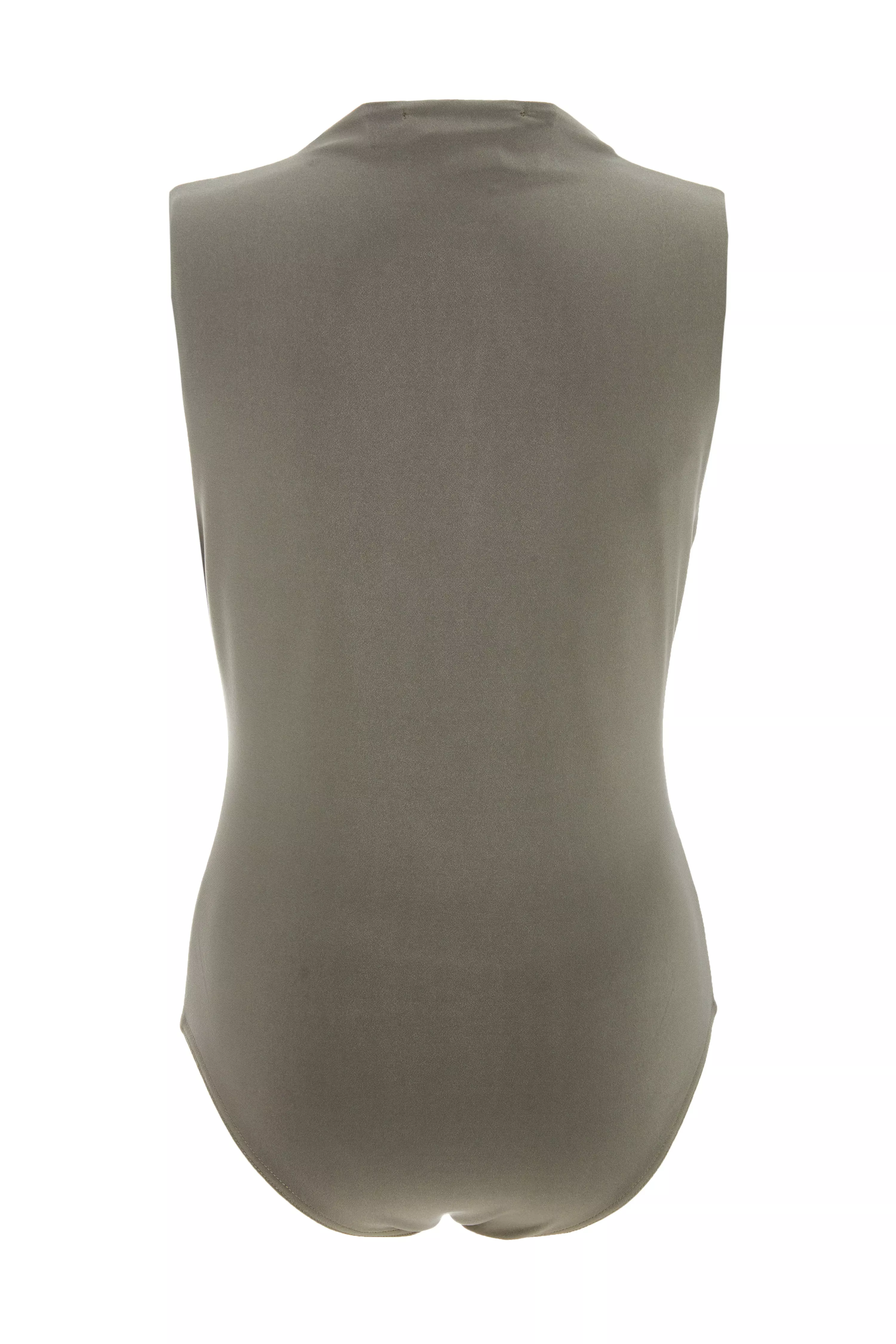 Khaki Ruched Sleeveless Bodysuit