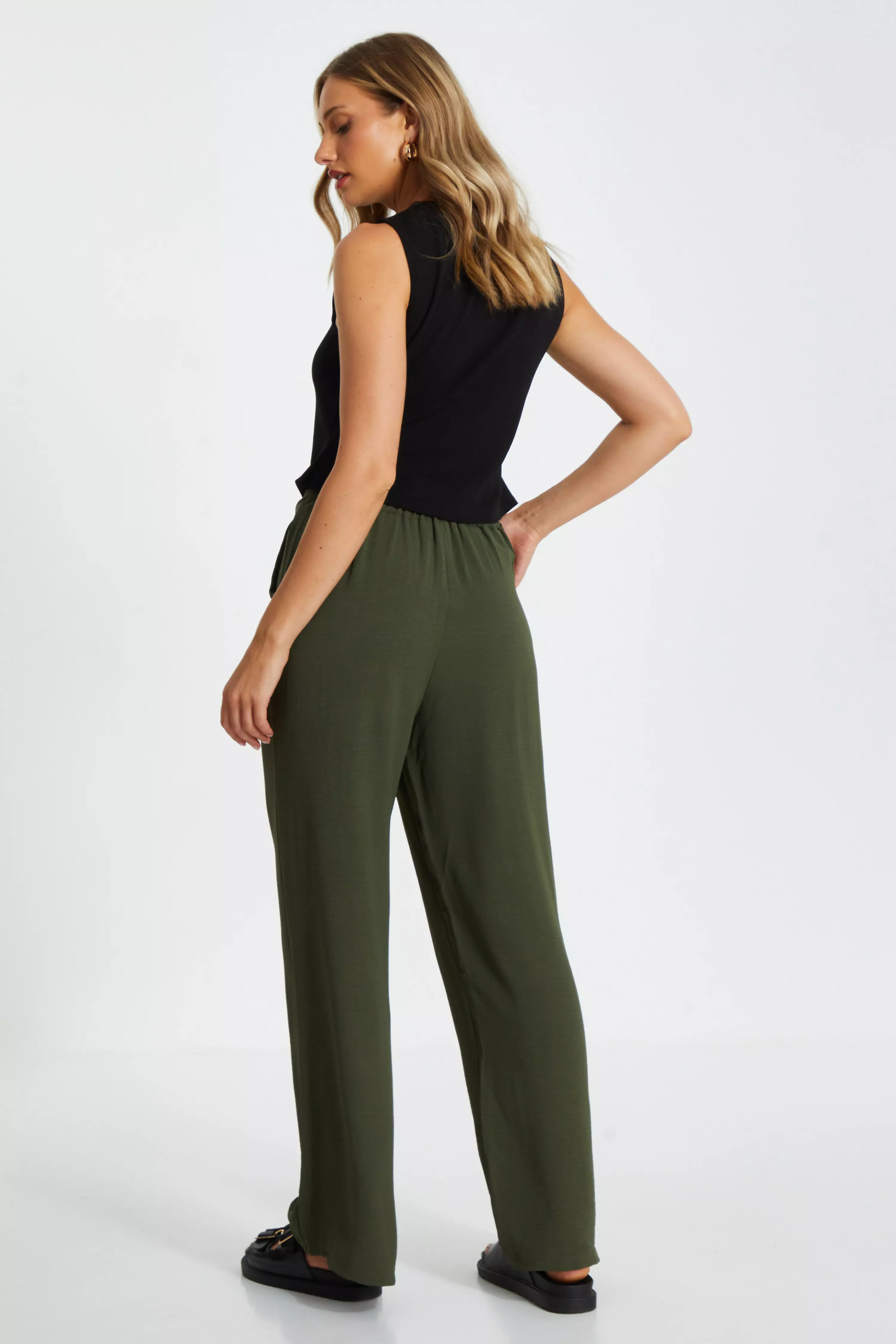 Khaki Wide Leg Trousers