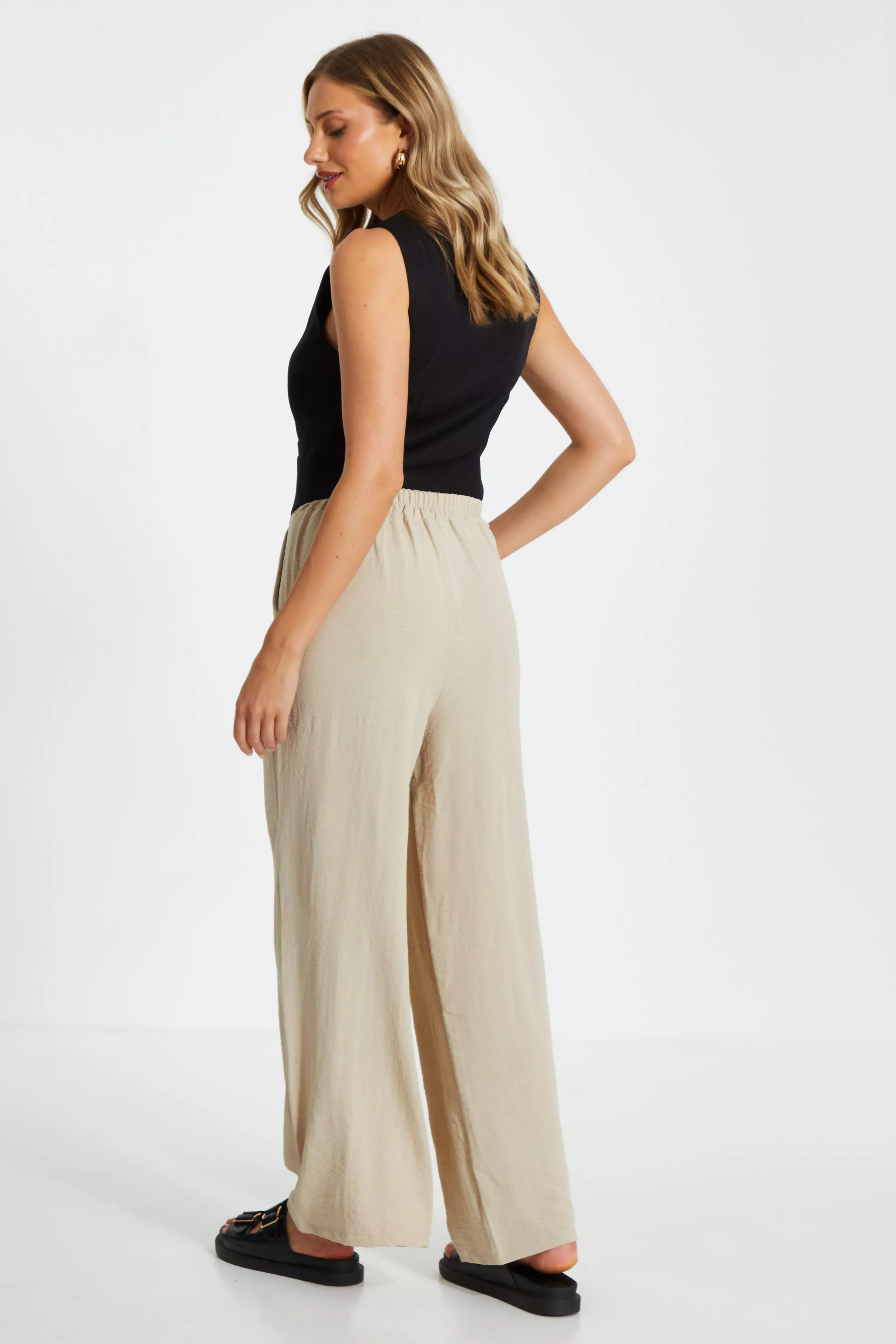 Stone High Waisted Wide Leg Trousers