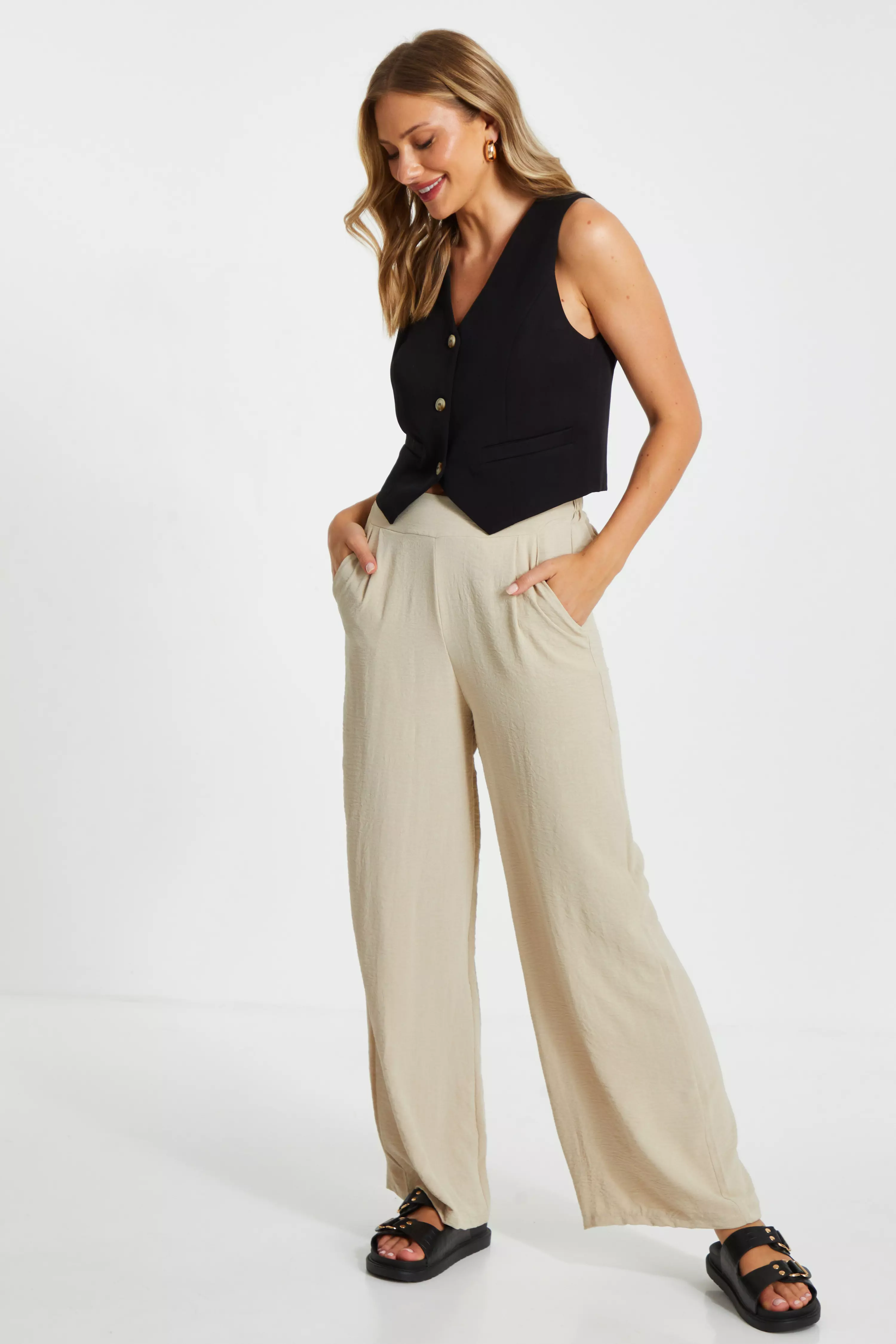 Stone Wide Leg Trousers