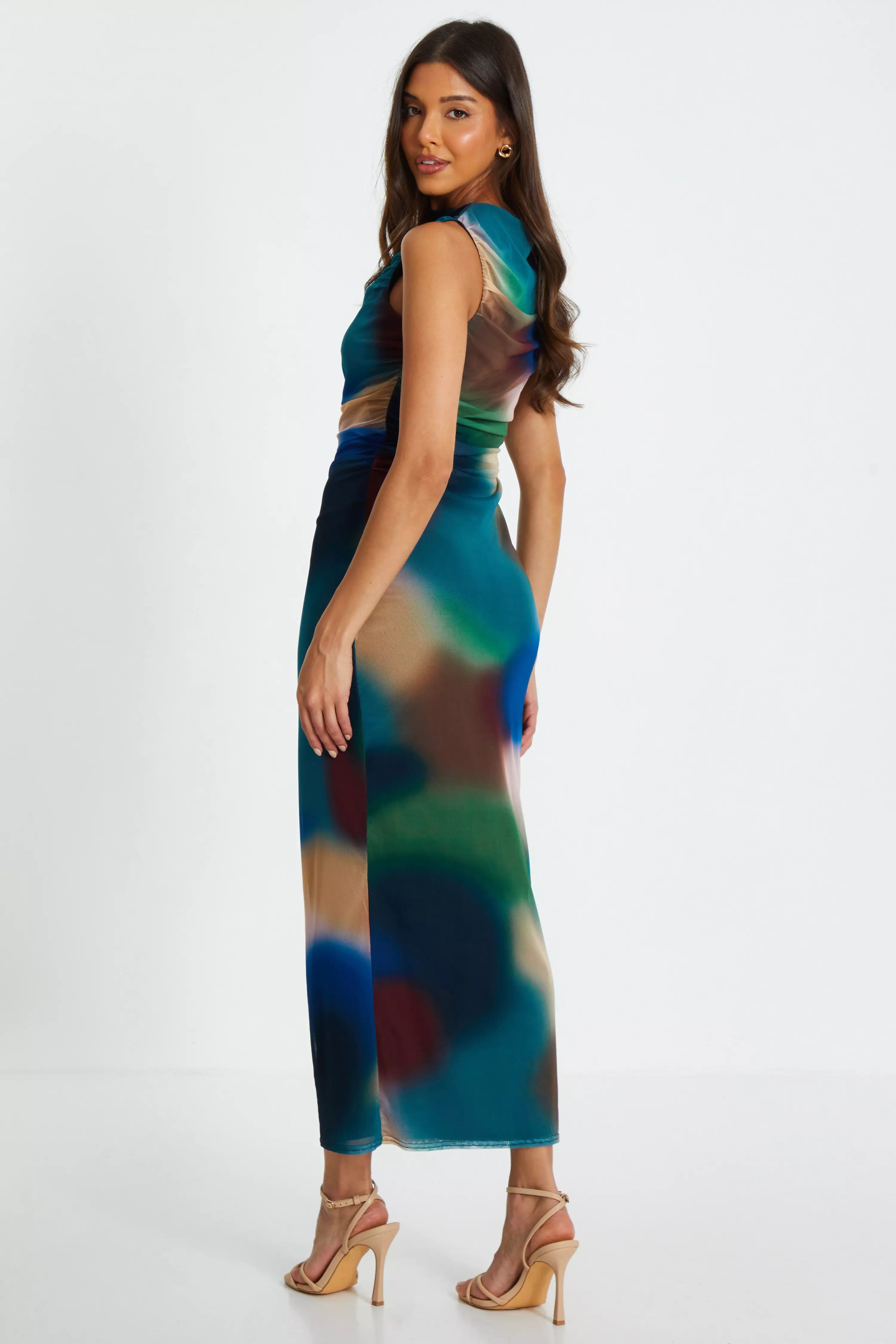 Multicoloured Brushstroke Print Sleeveless Midaxi Dress