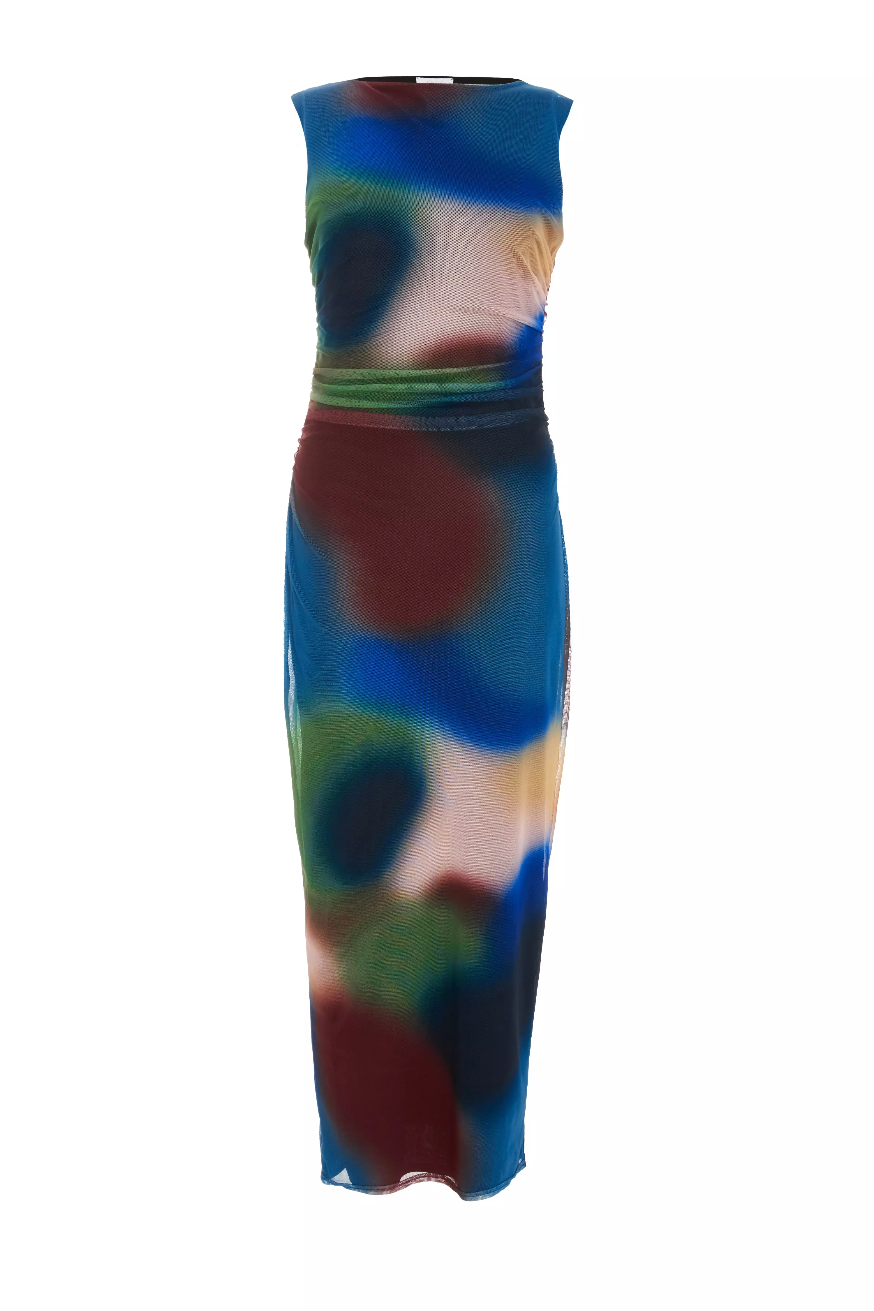 Multicoloured Brushstroke Print Sleeveless Midaxi Dress