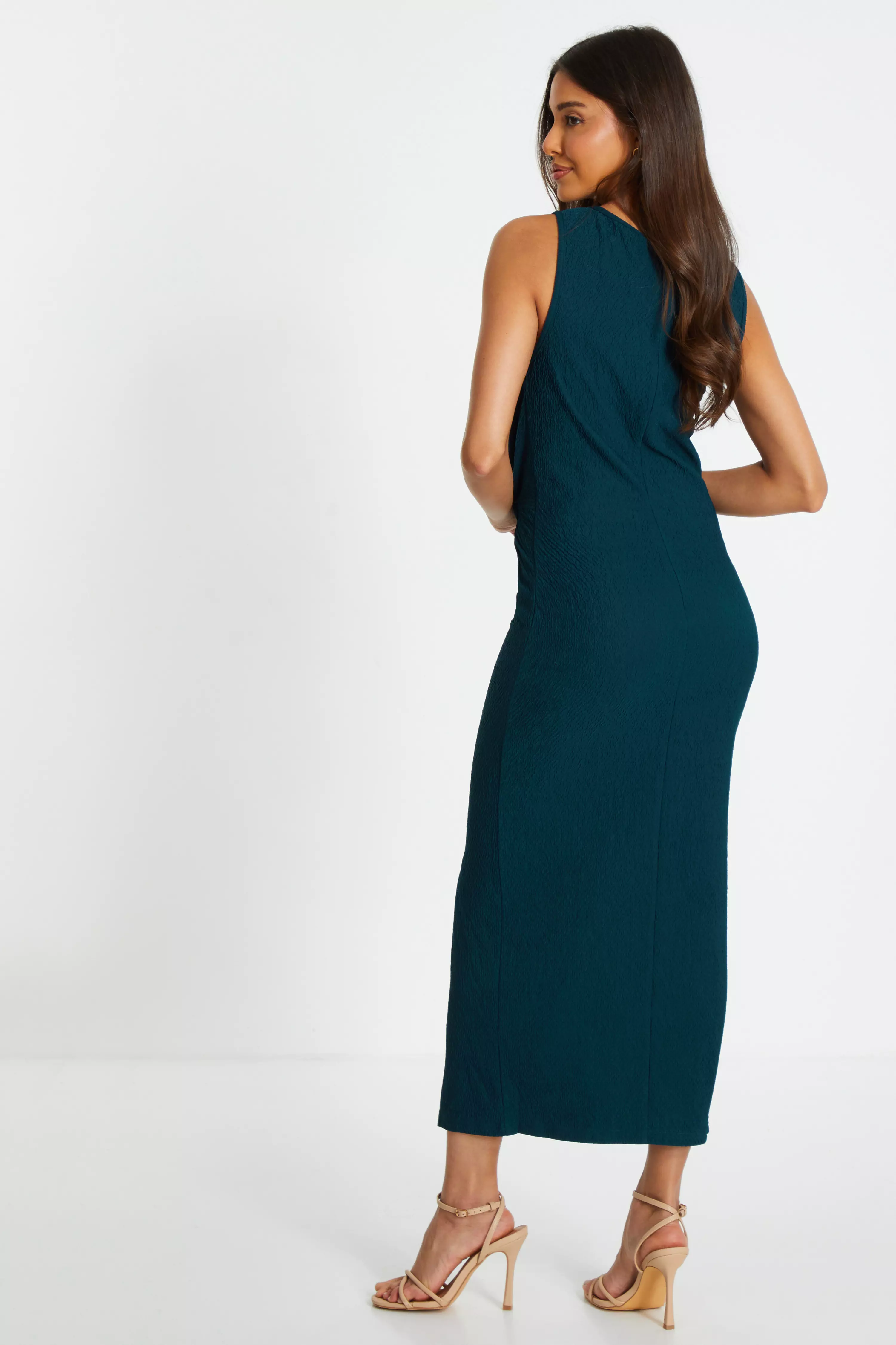 Teal Sleeveless Ruched Midaxi Dress