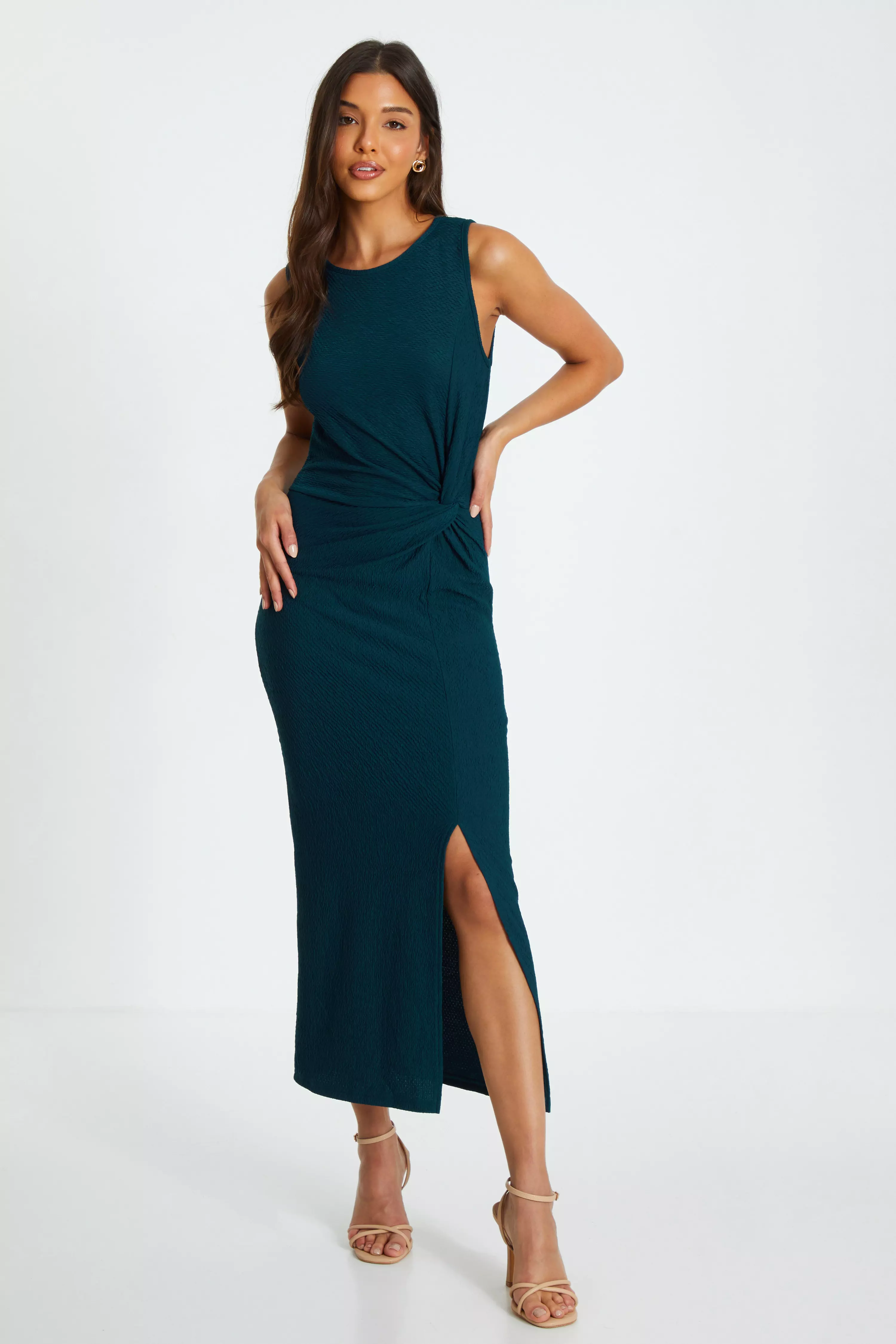 Teal Sleeveless Ruched Midaxi Dress