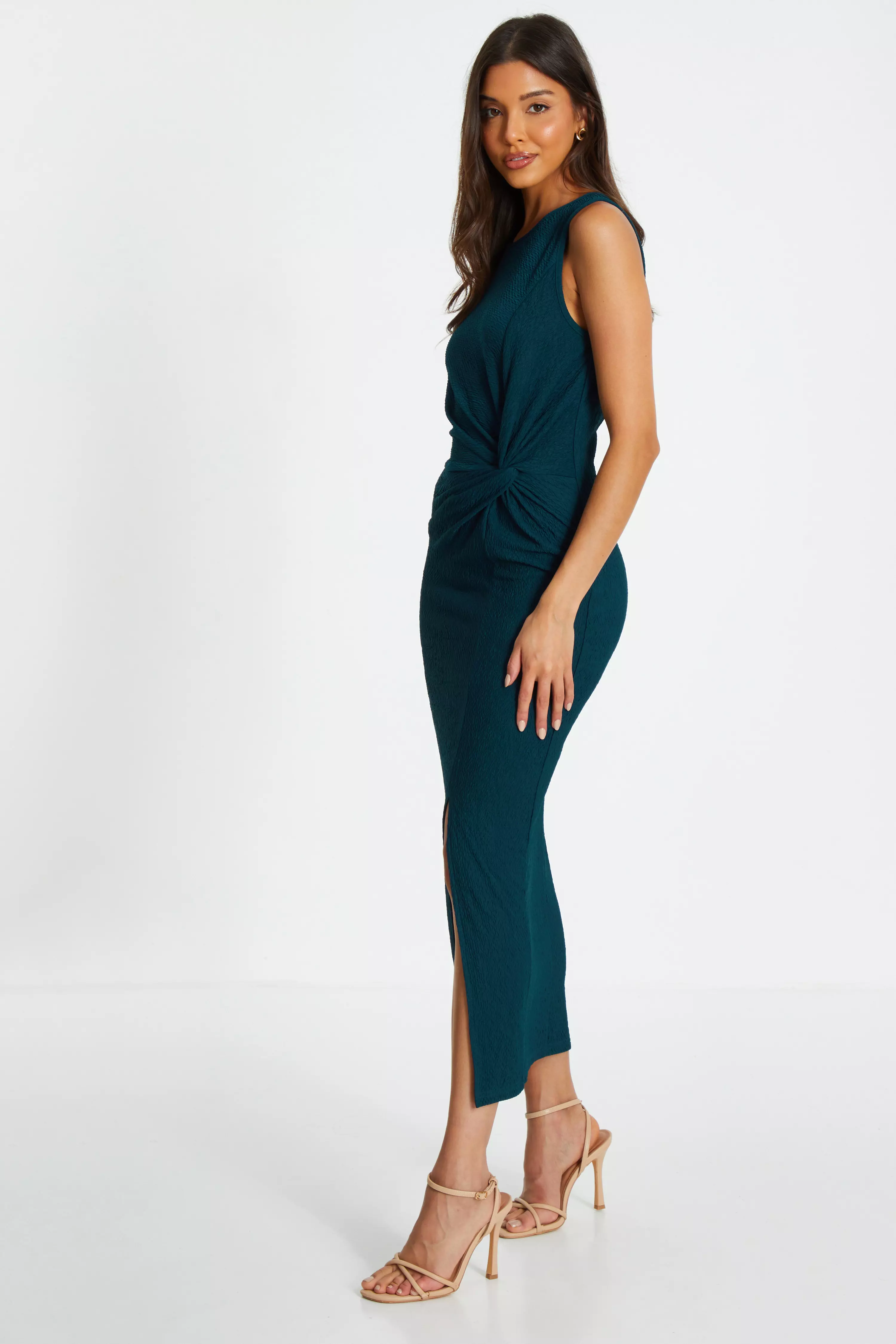 Teal Sleeveless Ruched Midaxi Dress