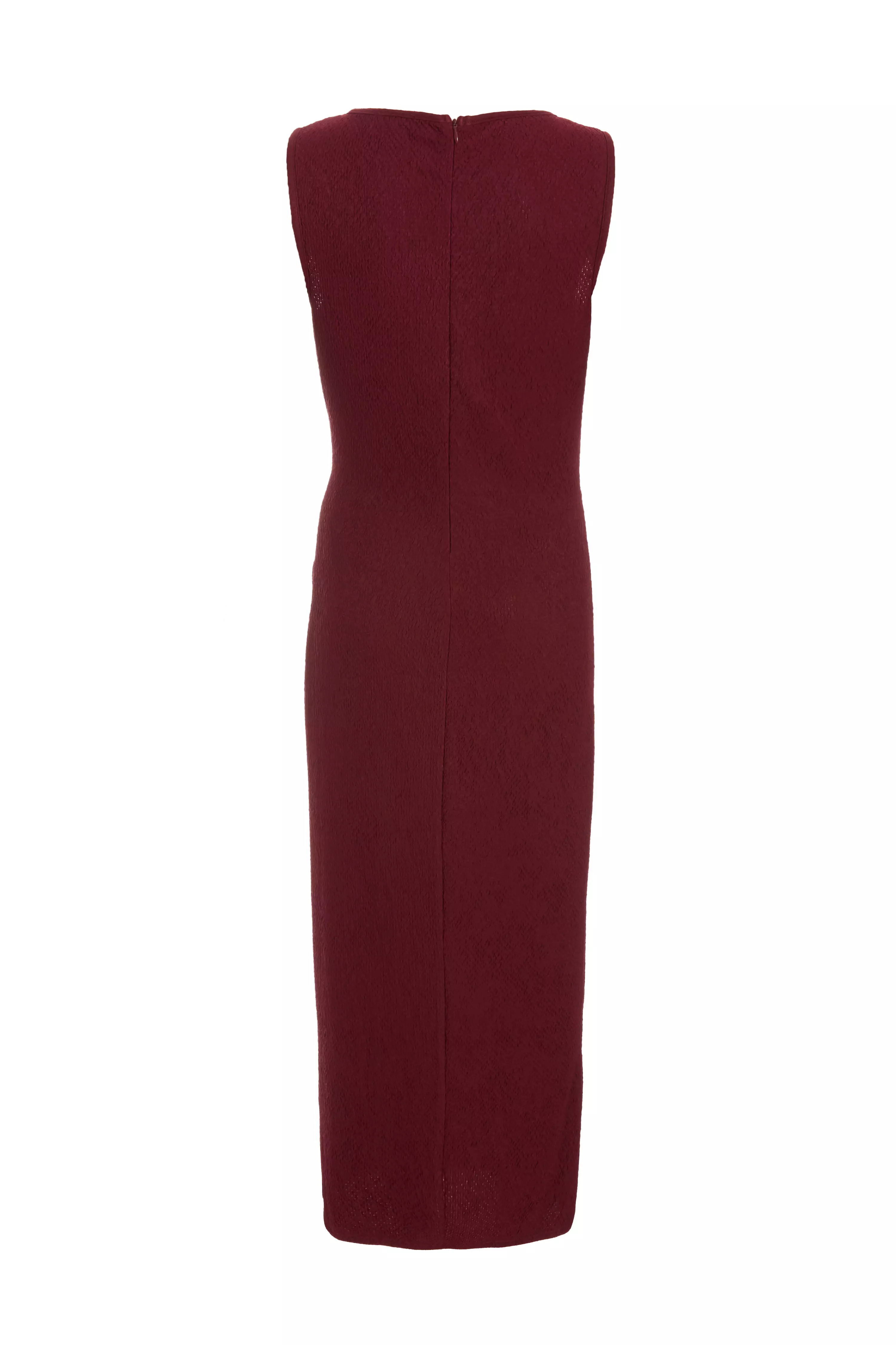 Dark Red Sleeveless Ruched Midaxi Dress