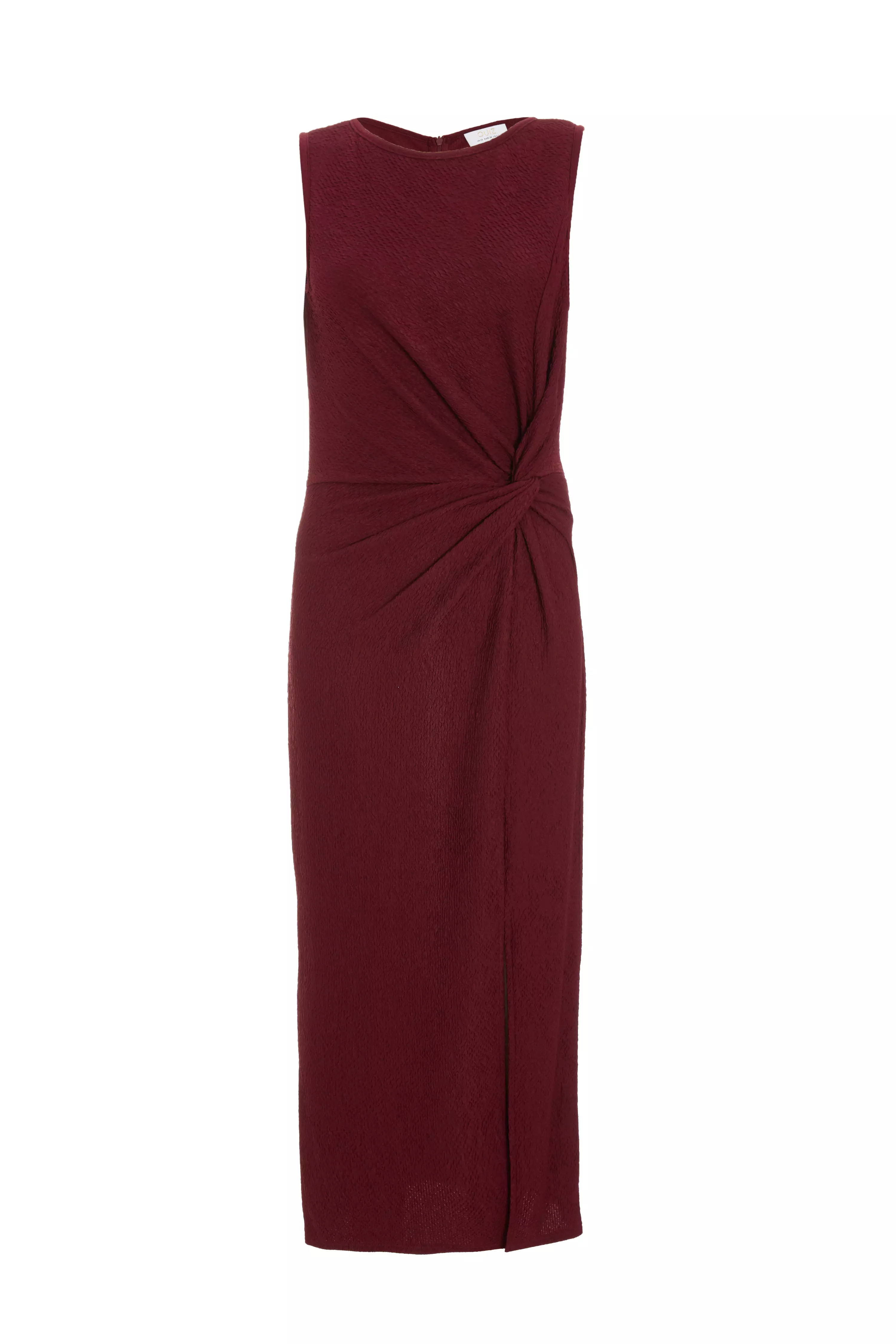 Dark Red Sleeveless Ruched Midaxi Dress