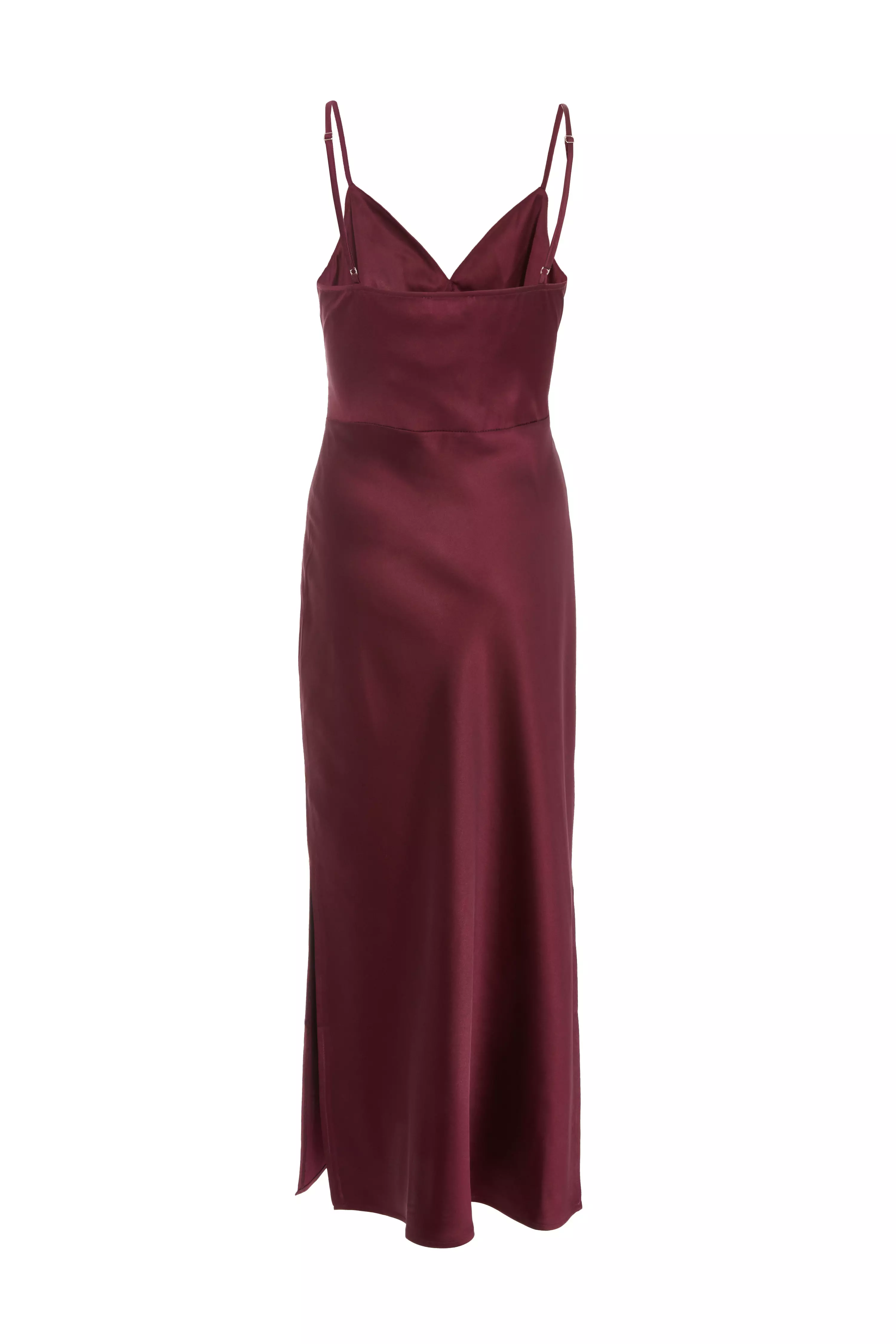 Dark Red Satin Slip Style Midaxi Dress