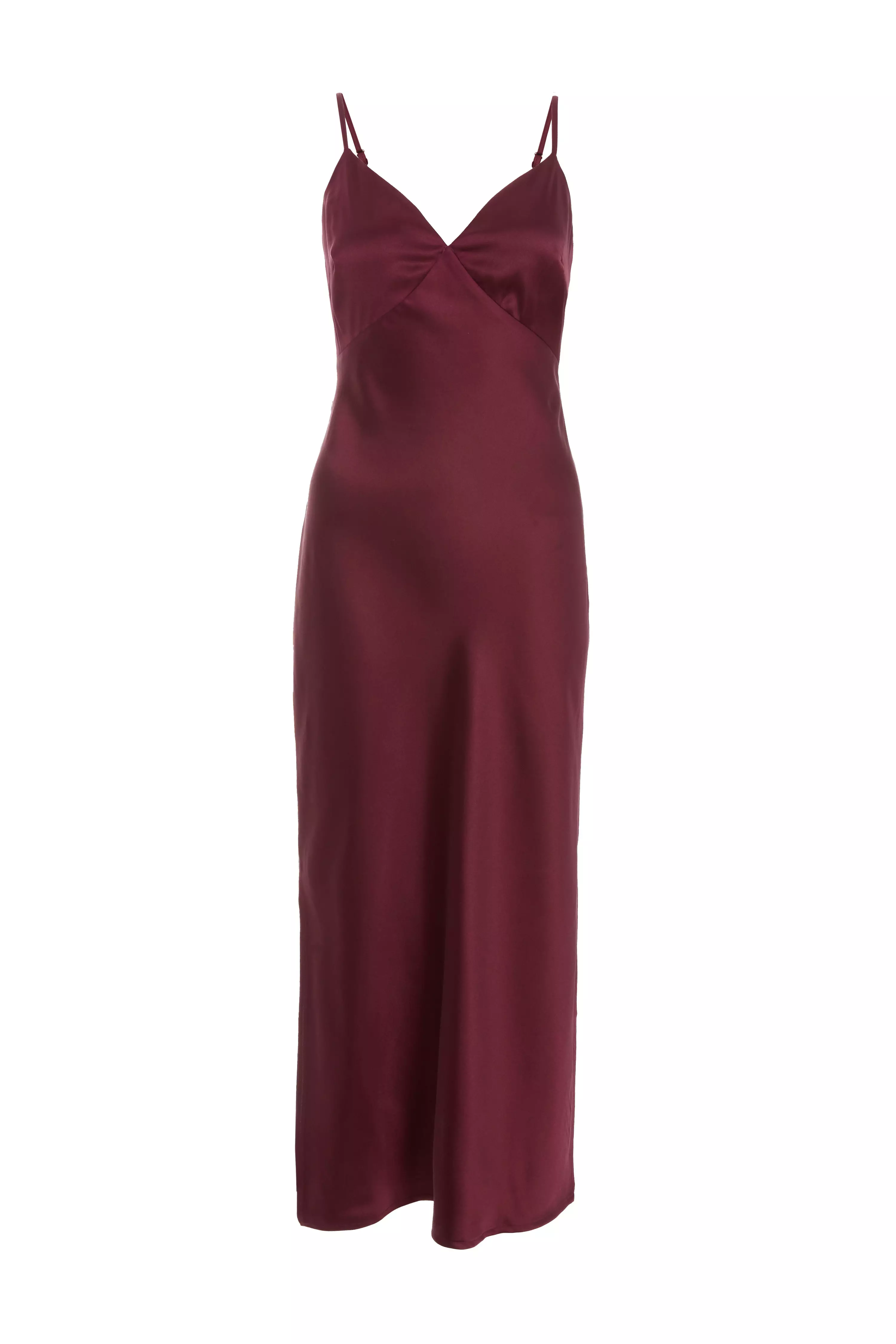 Dark Red Satin Slip Style Midaxi Dress