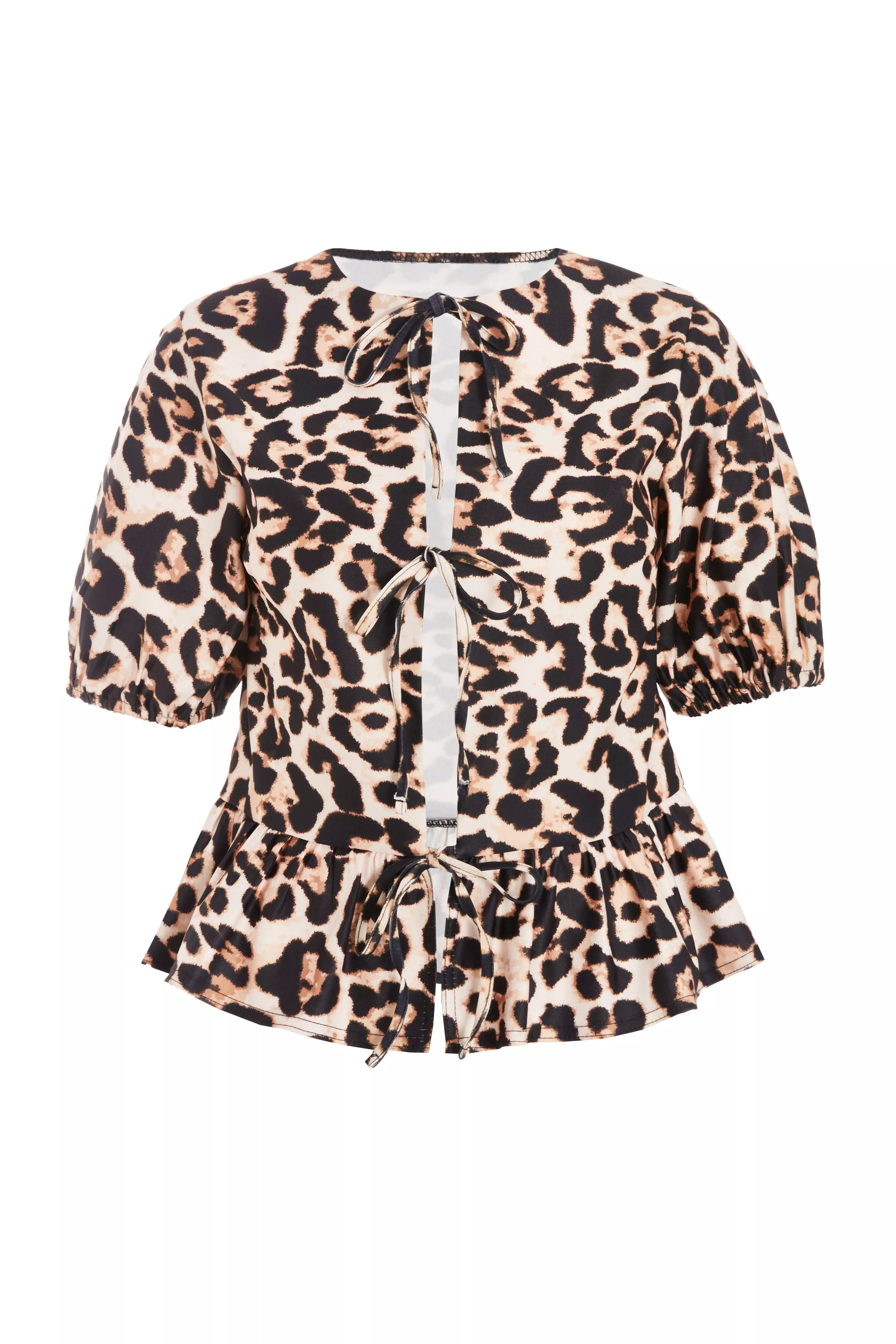 Brown Leopard Print Tie Top