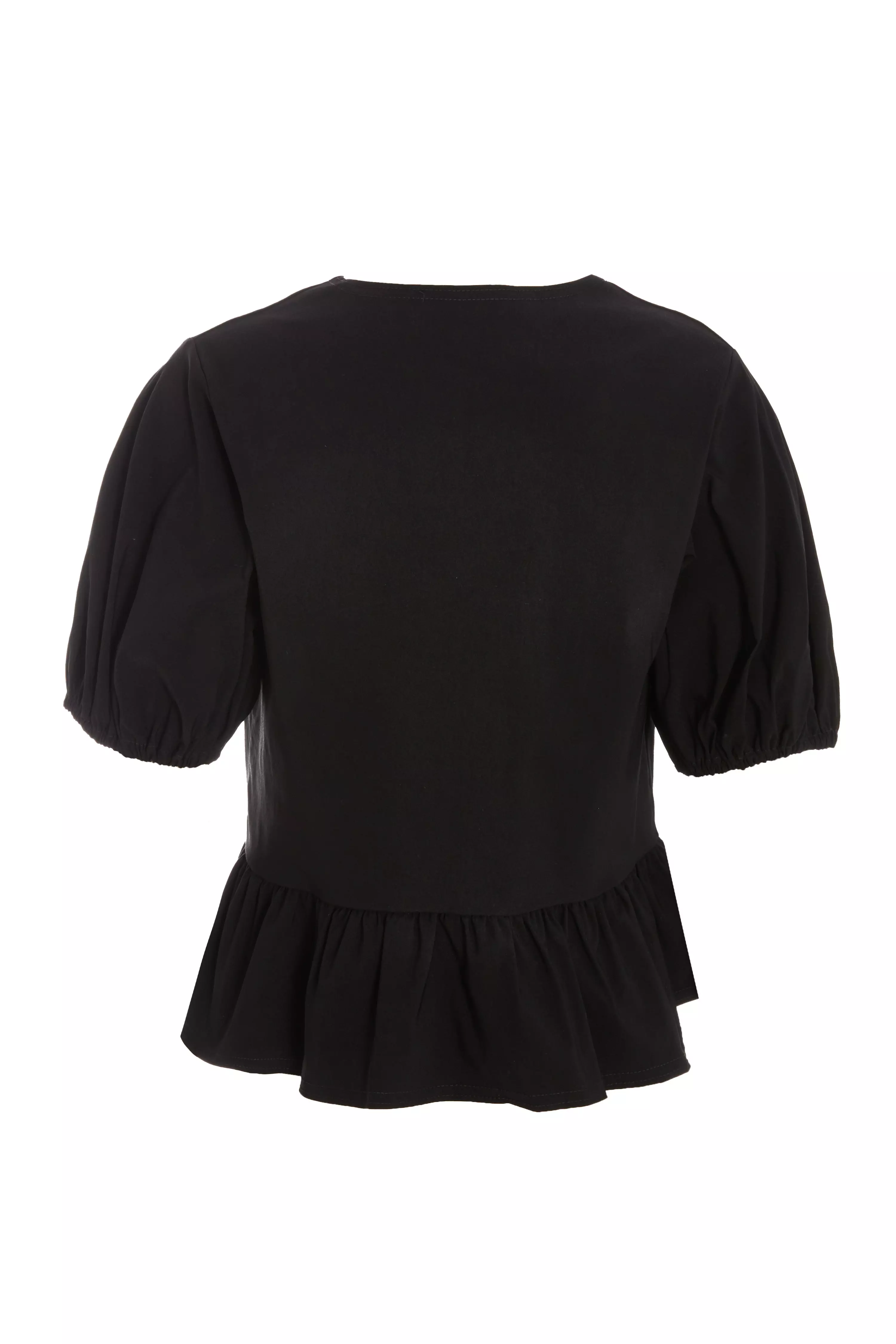 Black Peplum Tie Top