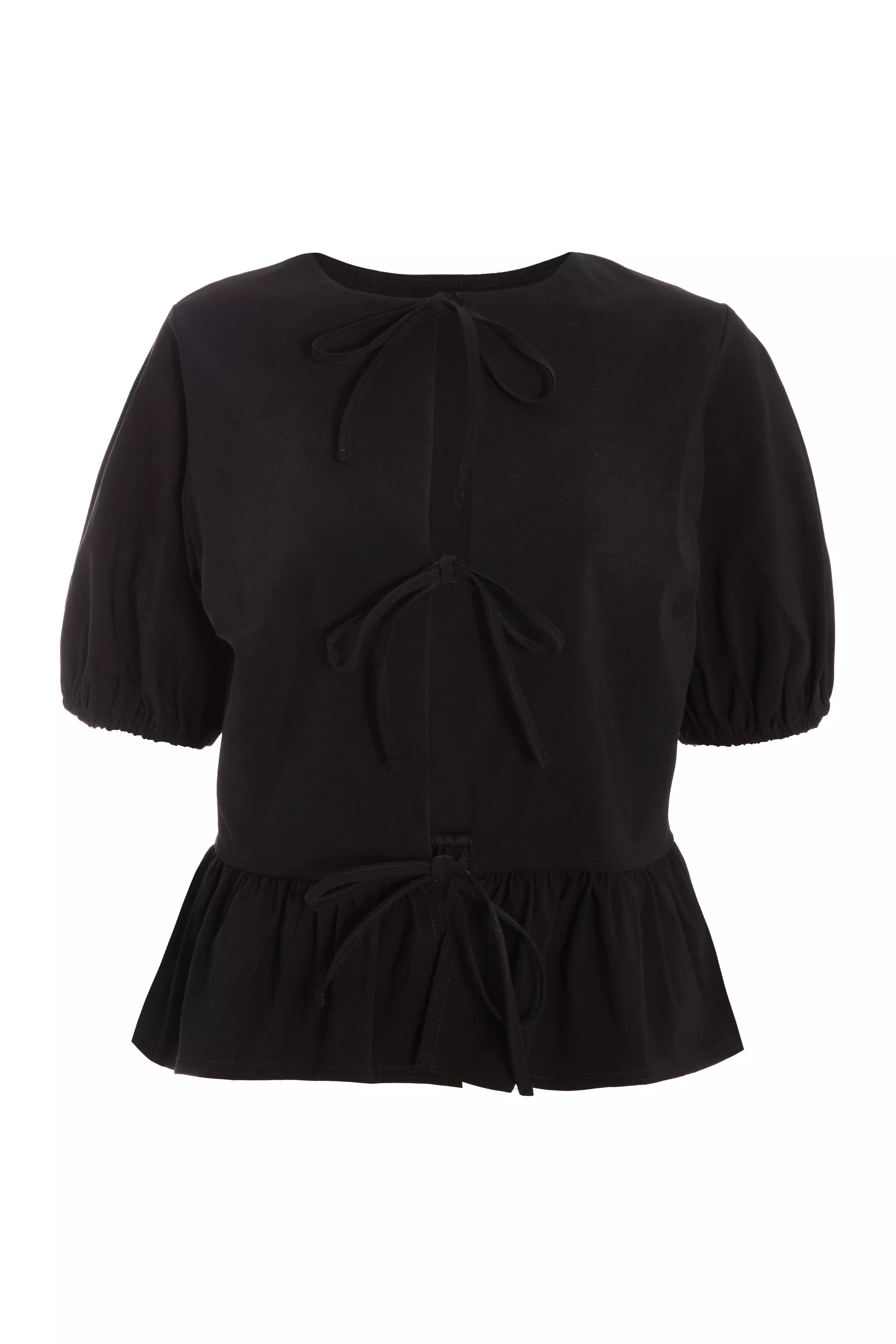 Black Peplum Tie Top