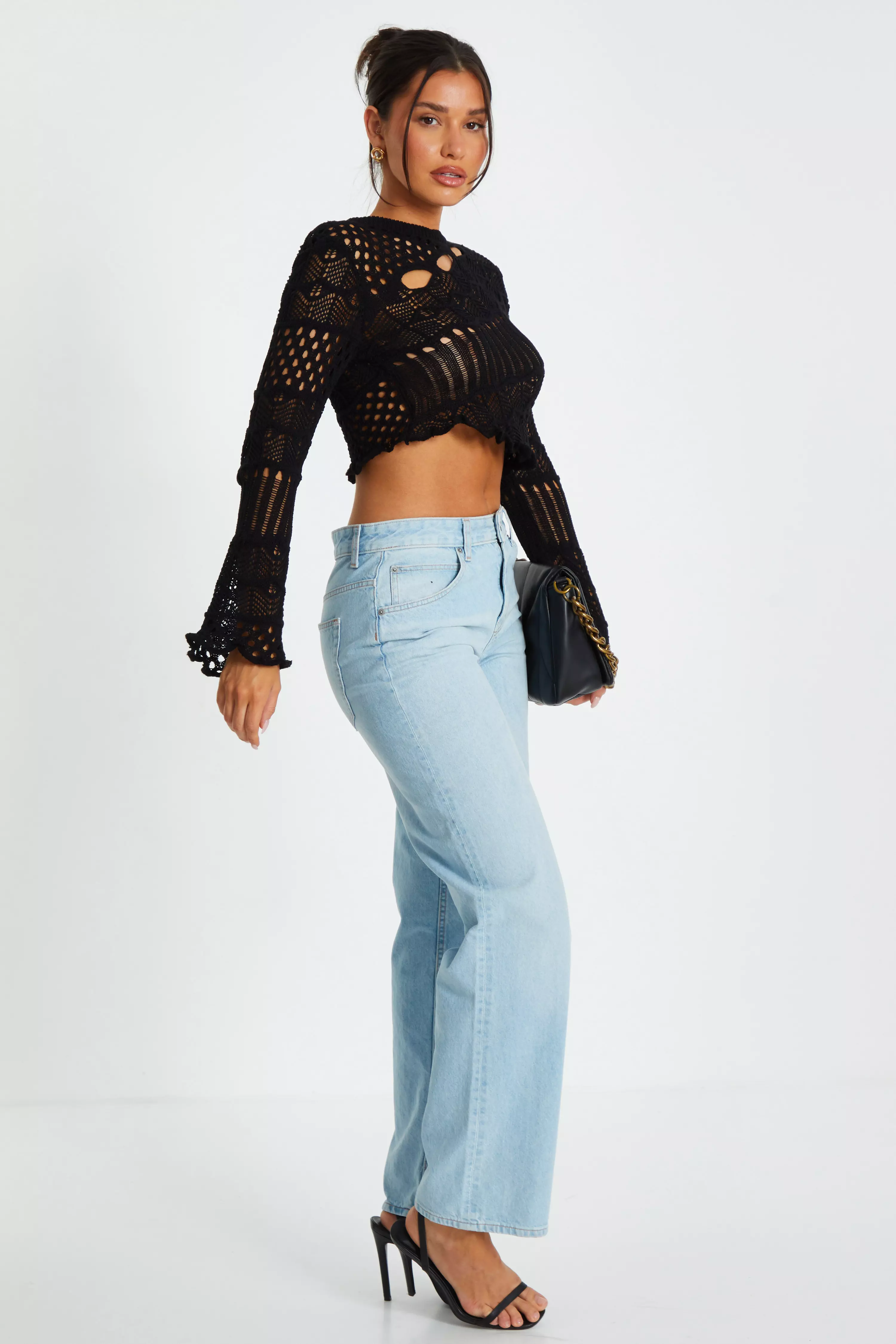 Black Knit Cut Out Crop Jumper