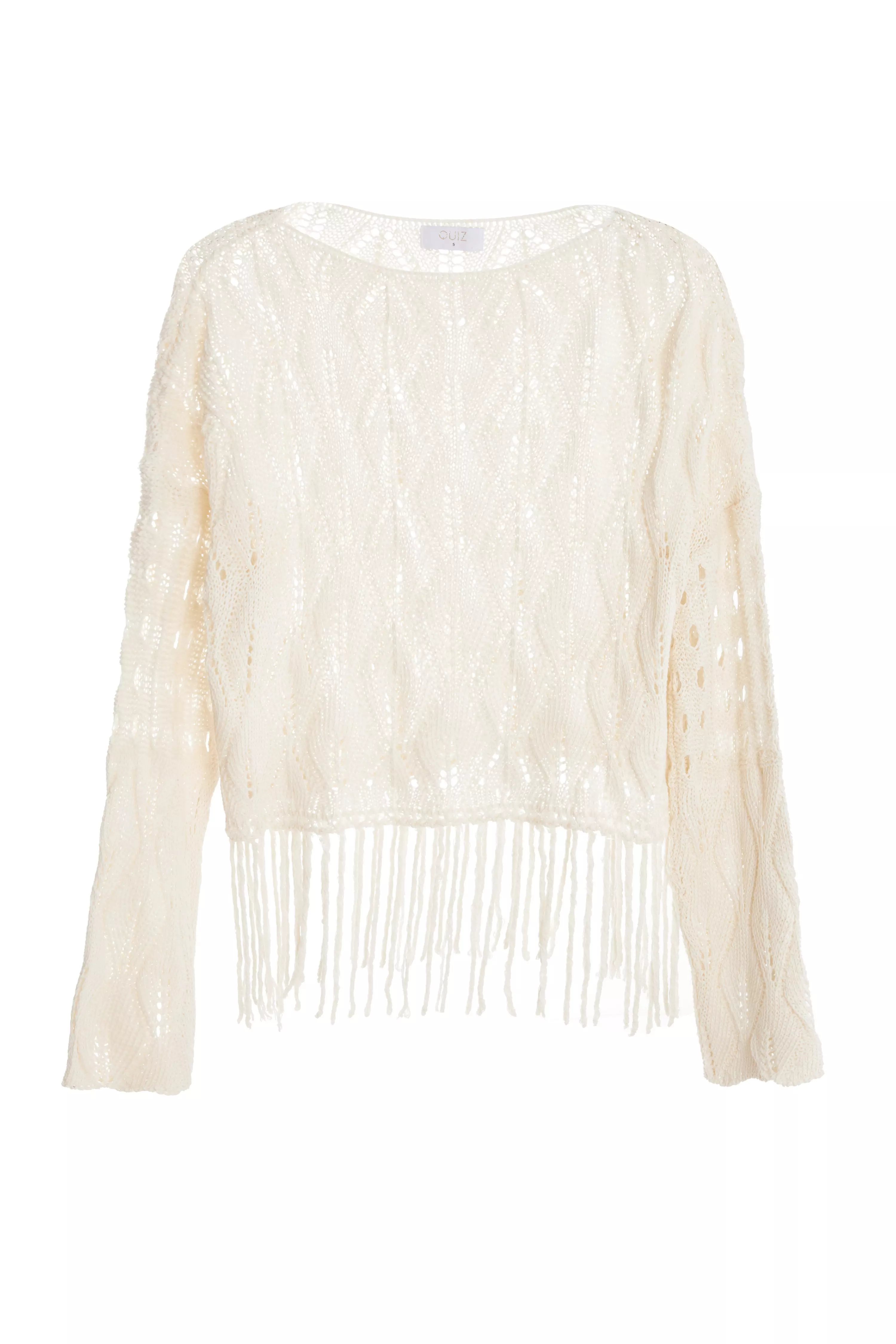 Cream Knitted Fringe Hem Jumper