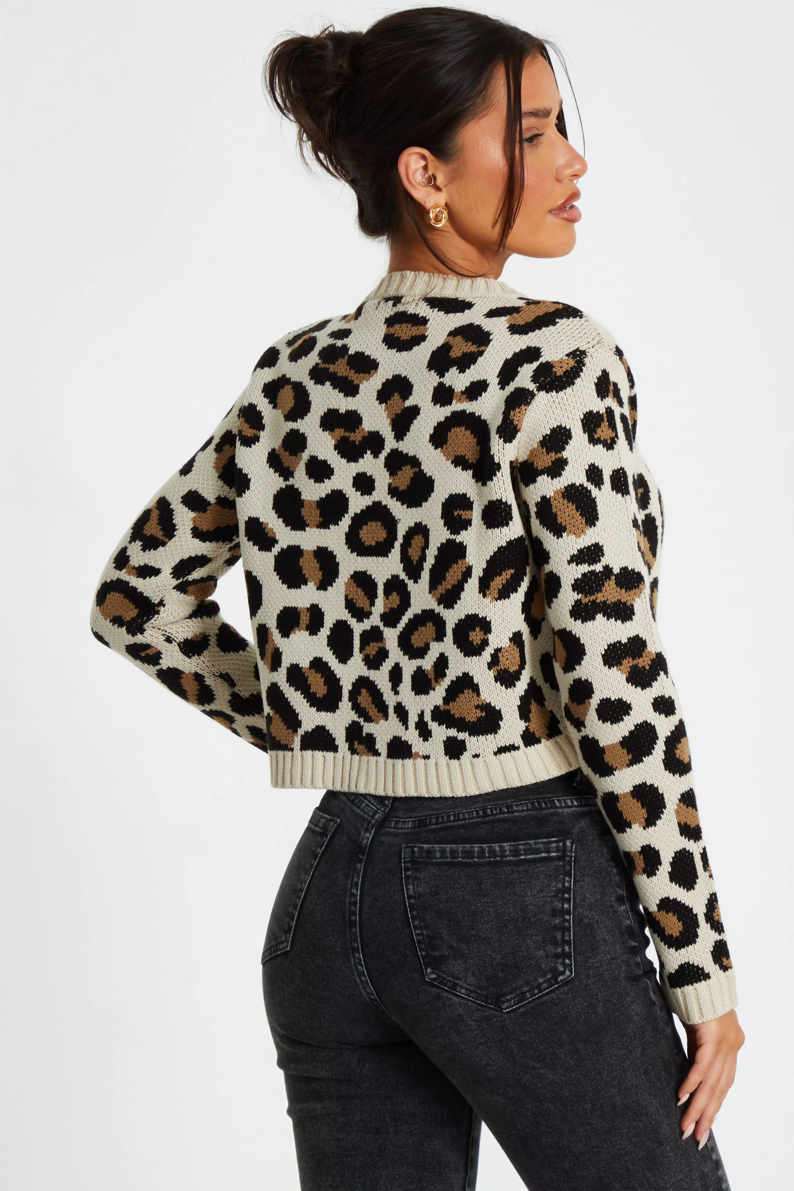 Cream Leopard Print Knit Cardigan 